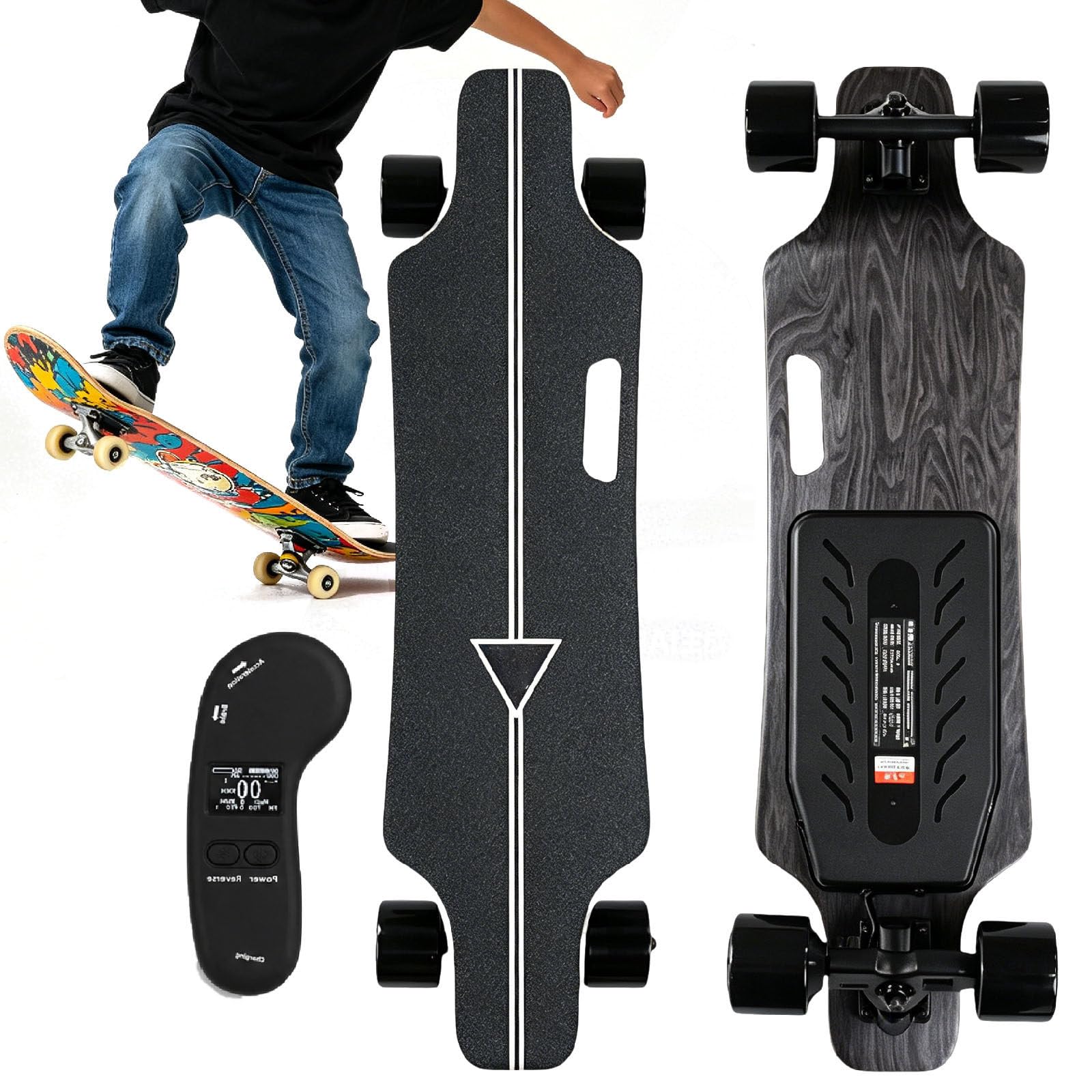 Skateboard Électrique / Longboard Électrique Avec Télécommande 4 Vitesses – Moteur 700w, Vitesse 25-50 Km/H, Stabilité De La Platine 7 Couches En Érable, Charge Maximale 330 Lbs Dual-Drive-22km