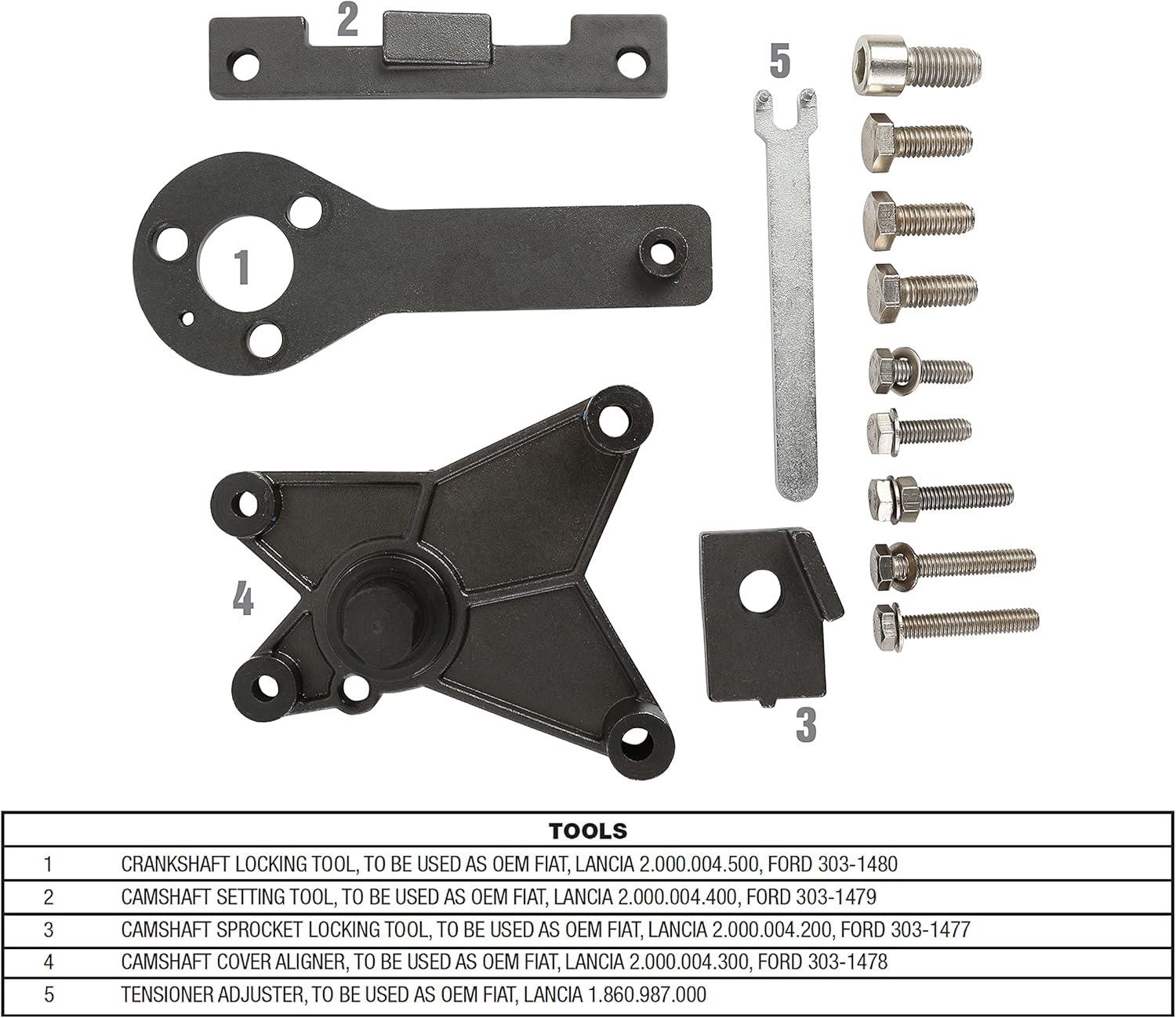 OEMTOOLS 27408 Timing Tool Set for 1.2L and 1.4L 8V Engines, Compatible with Fiat and Ford, Timing Tool Kit with Belt Tensioner Tool, Camshaft Pulley Holder, Crankshaft Kit, Small Engine Tools Set