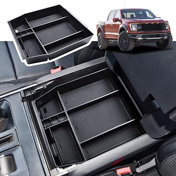 RUNROAD Center Console Organizer Tray Compatible with 2021 2022 2023 2024 Ford F150 Accessories, Armrest Storage Box Organizer For F150 40/Console/40 Front-Seats C with Bucket Seats ONLY