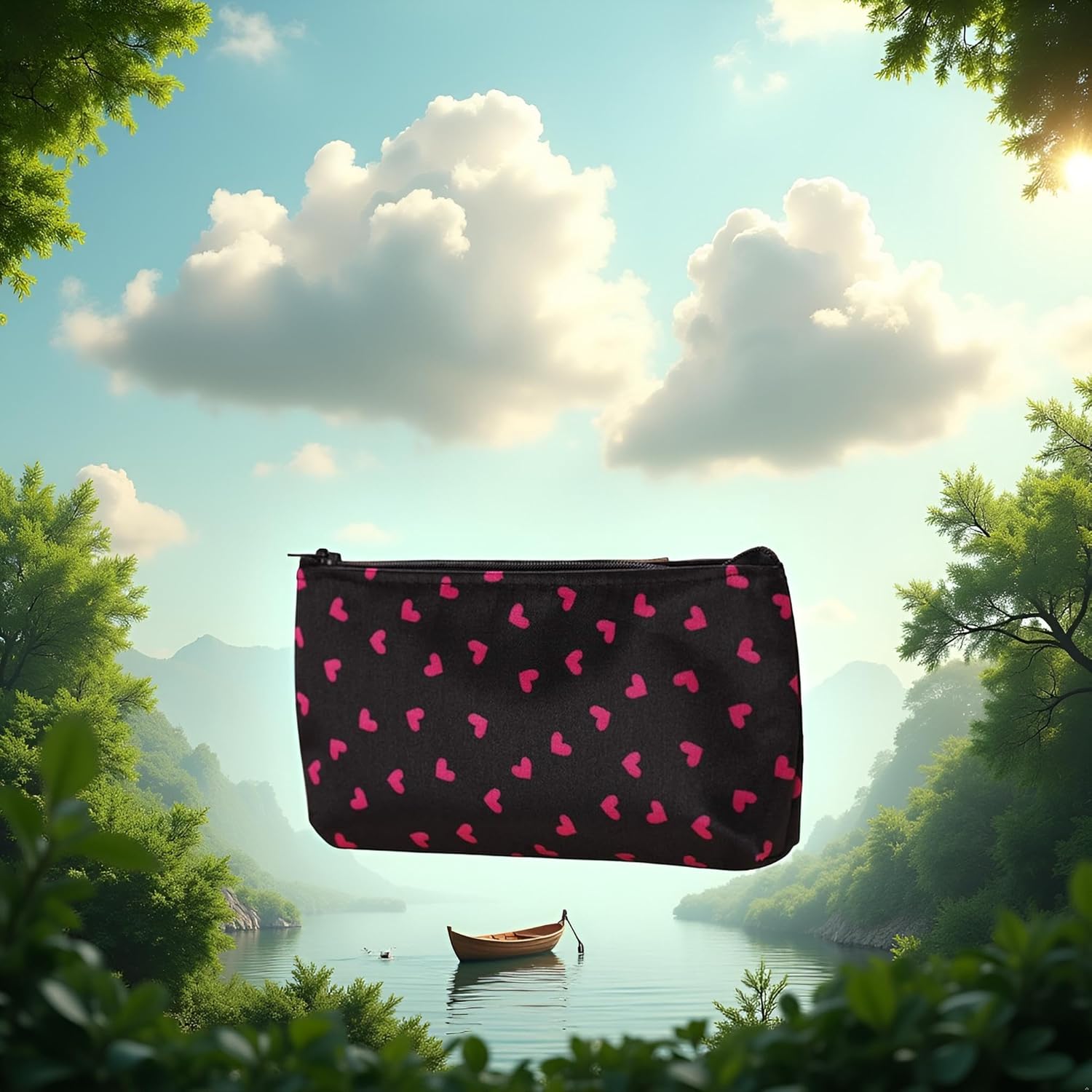 Red Outdoor Travel Storage Cosmetic Bag,Heart Dot Print Toiletry Wash Organize Multifunctional Makeup Bag,Portable Travel Cosmetic Bag Makeup Case - Image 8