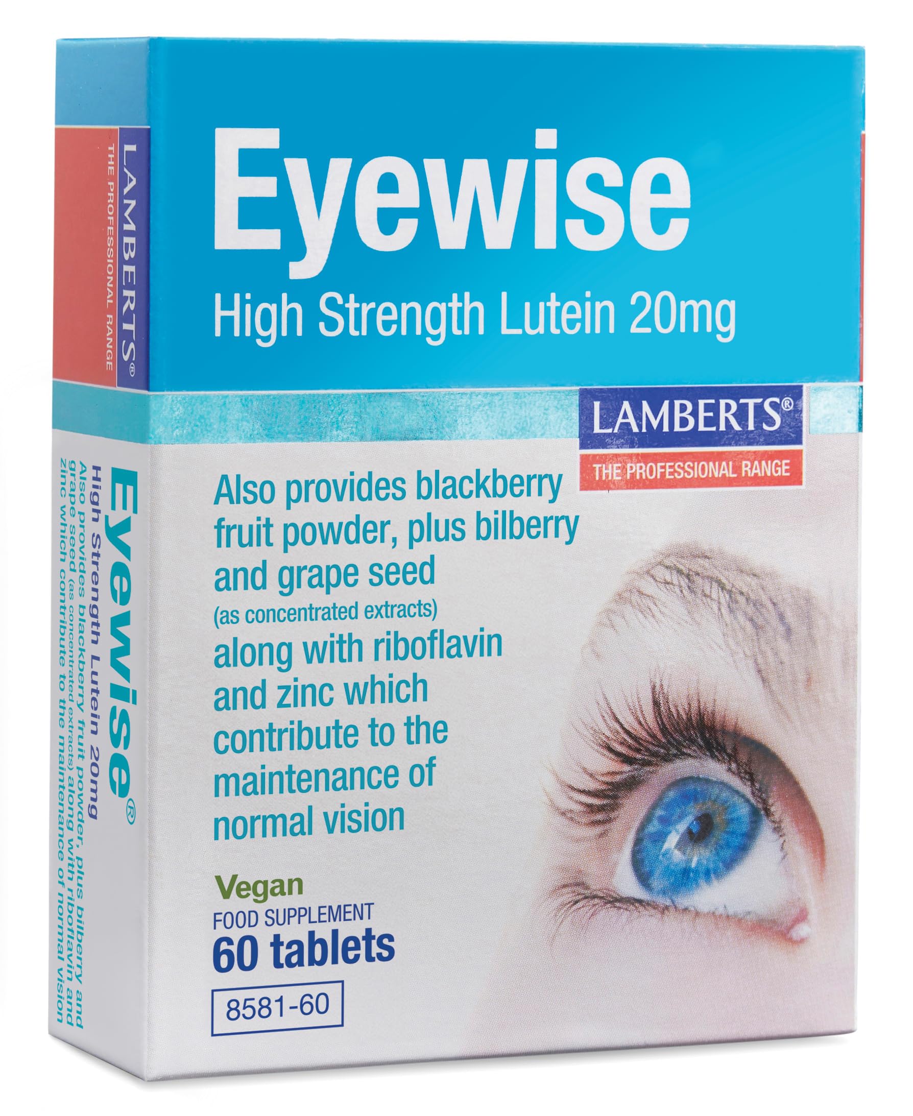 Lamberts Eyewise® | Luteína 20 mg + Zeaxantina + Arándano + Zinc | Visión y Protección Ocular | 60 Tabletas | 60 Días de suministro| Calidad Farmacéutica GMP