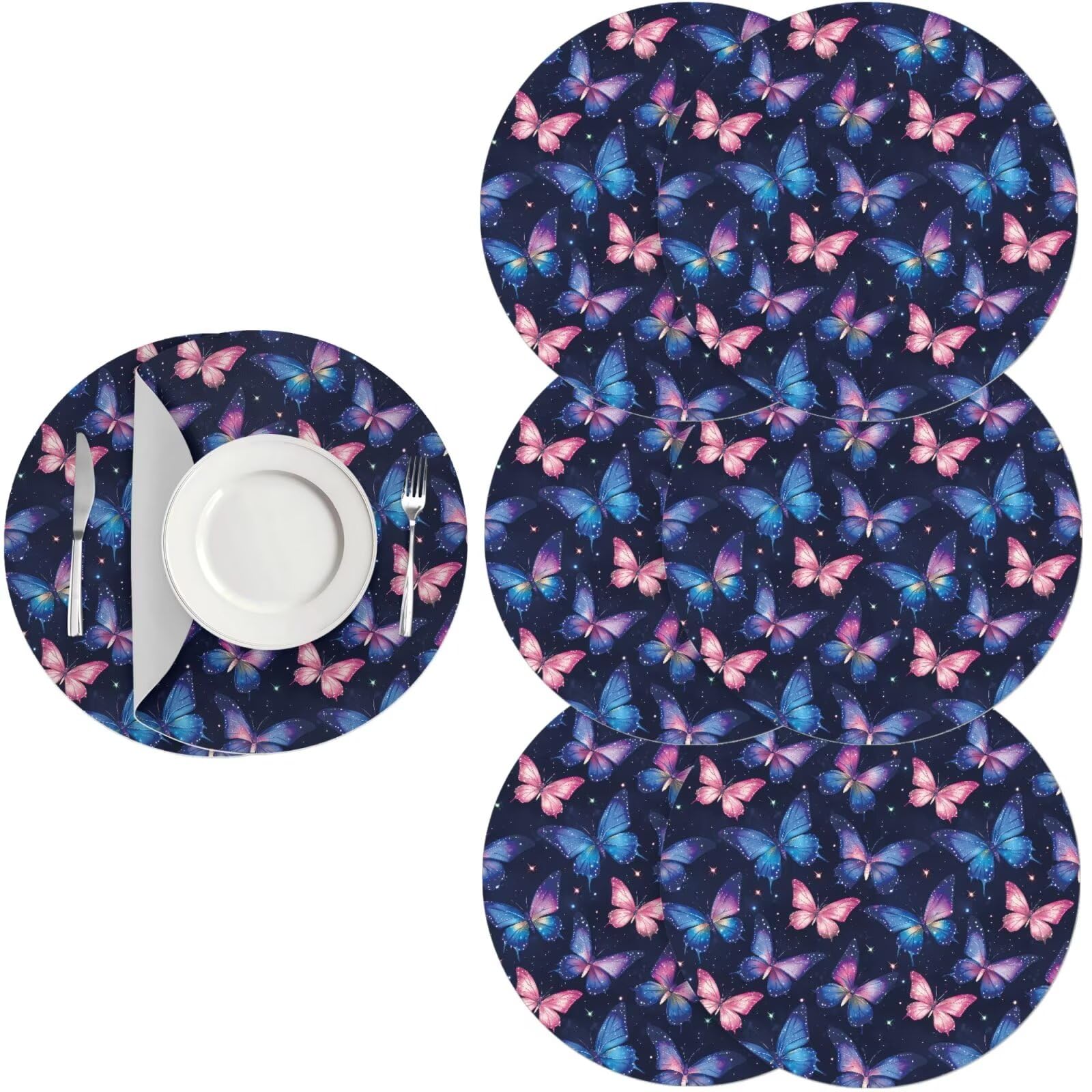 Generic Heat Resistant Placemats Circle Washable Colorful Flower Placemats Set of 6 Kitchen Dining Pu Table Place Mats for Outdoor Tea Party Decoration โ image 1