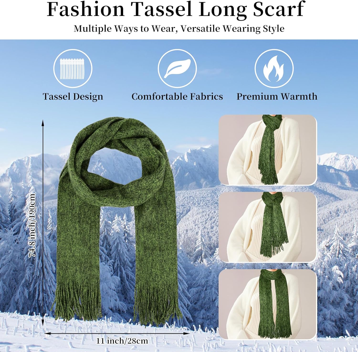 Winter Warm Beanie Hat Touchscreen Gloves Long Scarf Set for Women with Headband, Knit Cap Scarves with Tassel for Women