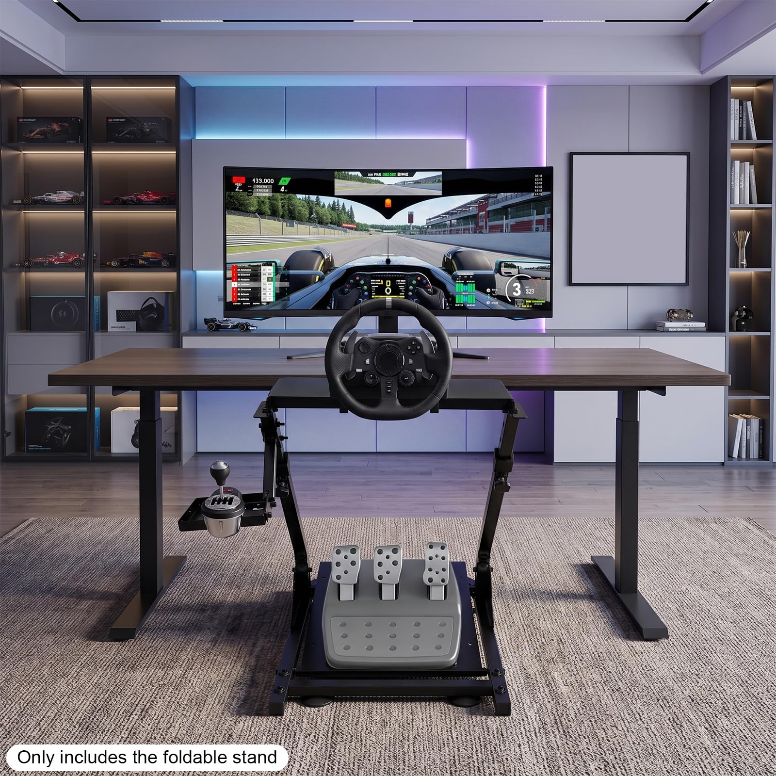 Cavalletto per volante, pieghevole, regolabile | Supporto per volante per Logitech G25/G27/G2/G920/G923; TX-F458/T500RS/T3PA-PRO (F1/GT), pedali Fanatec Clubsport e Simcube