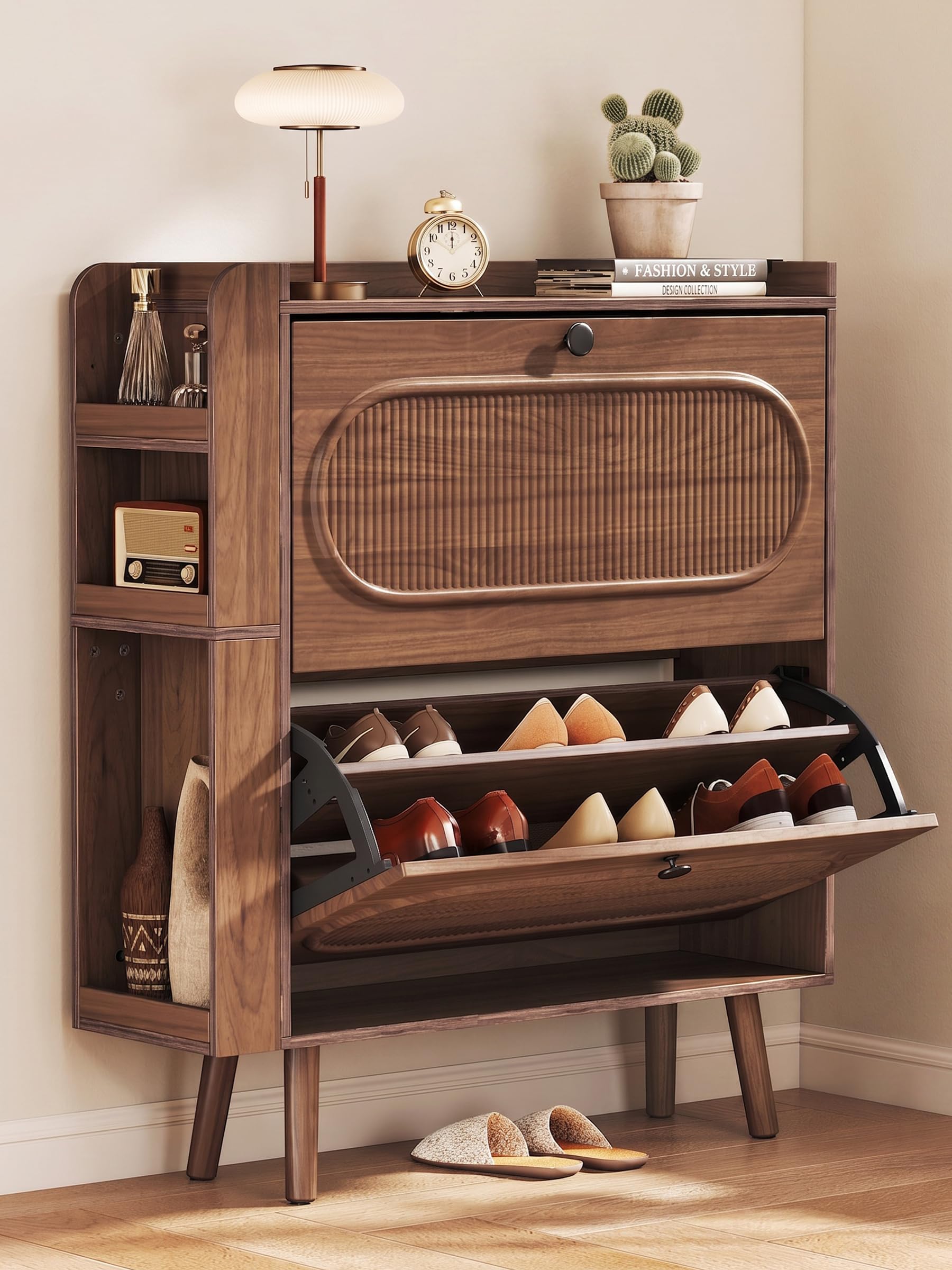 Suuiwau Shoe Storage Cabinet with 2 Flip Drawers & Ventilated Back Panel
