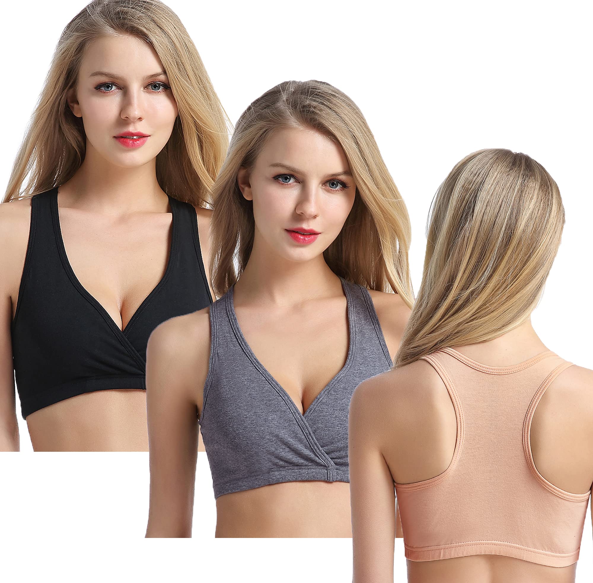 CAKYE Cotton Racerback Maternity Nursing Sleep Bra Breastfeeding Bralette 3Pack - -