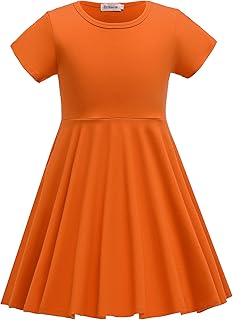 Girls Dresses Short Sleeve Solid Color Skater Casual Twirly Dress with Pockets - Buy now