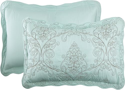 Miniatura 6 de BYTIDE Juego de ropa de cama de 4 piezas tamaño Queen de 110 x 120 pulgadas, elegante bordado de damasco antiguo con clase con bordes festoneados,