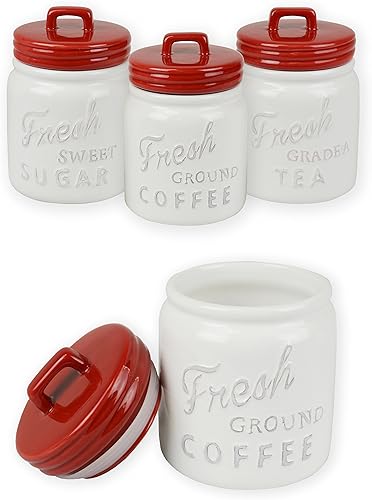 Miniatura 5 de DII contenedores de cerámica para cocina, juego de 2, jarra para galletas y recipiente para café, color aqua, Recipiente, Rojo