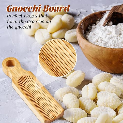 Miniatura 9 de Tioncy 7 piezas de herramientas para hacer pasta de ñoquis, tablero de ñoquis de madera con sello de ravioles y juego de rodillos, máquina de pasta