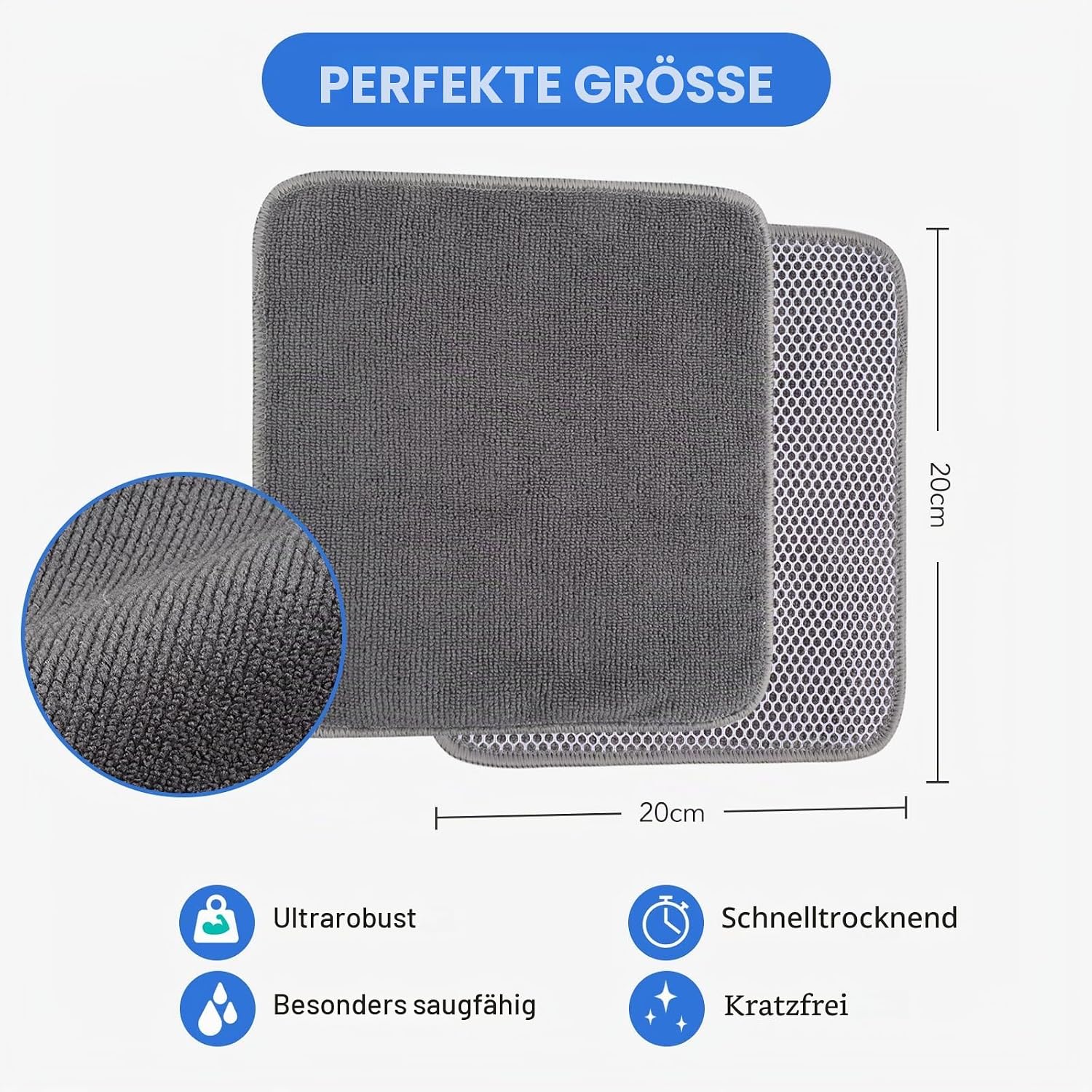 Vivote Microfibre Dish Cloth Kitchen Dough Cleaning Cloth 20 x 20 cm Grey - 20 X 20 Cm - 12 Pieces