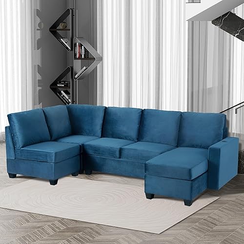 UBGO Juego de sala de estar, seccional de gran tamaño, moderna tumbona convertible en forma de L, sofás y sofás de 6 asientos, muebles de interior