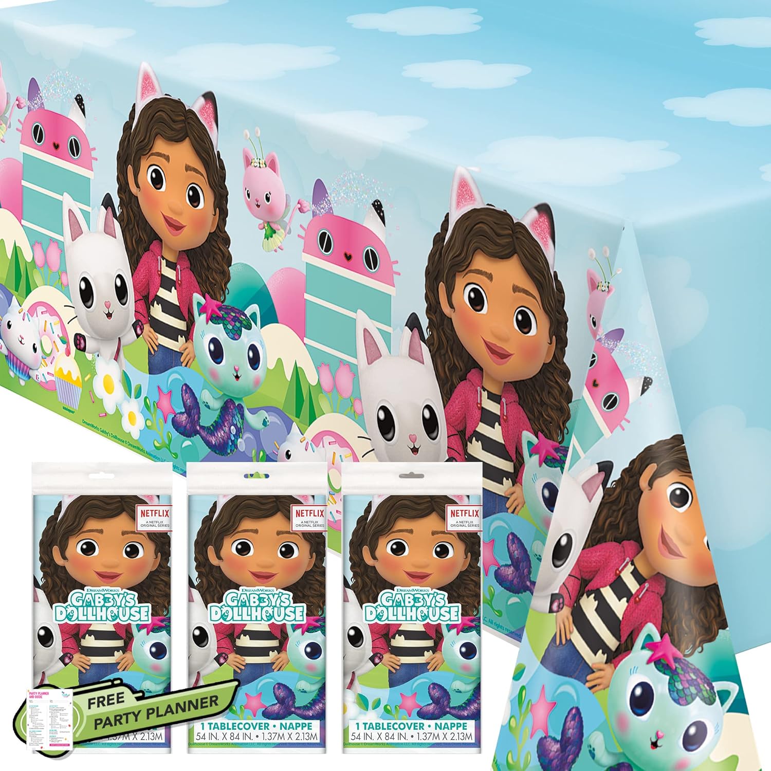 Unique Gabby's Dollhouse Party Table Cover Bundle 3 Count Tablecloths