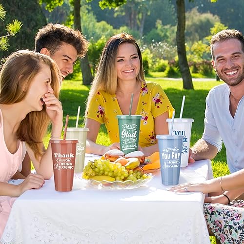 Miniatura 5 de Kochorie 24 Piezas Vasos de Agradecimiento de 24 Oz Vaso Tumbler de Plástico Inspiracional con Tapas y Pajitas Regalo de Agradecimiento Reutilizable