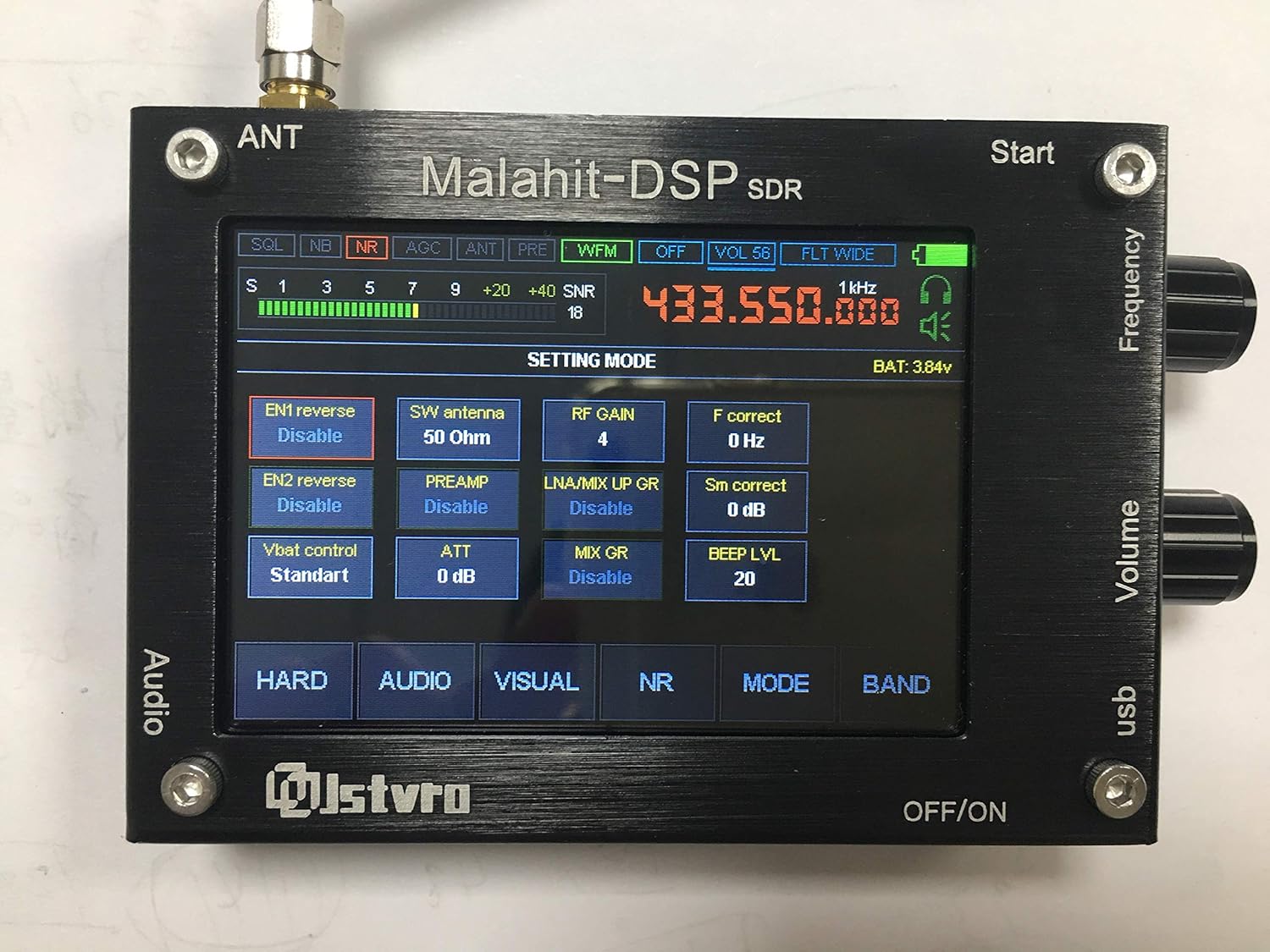 Malahit DSP SDR Receiver screen displaying Setting Mode
