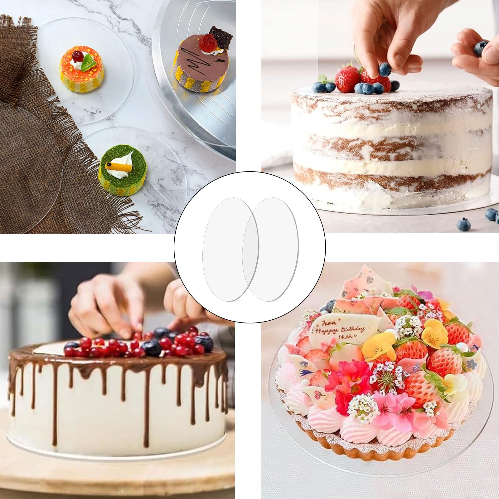 Acryl Cake Board, 2 Stück Kuchenplatte Transparent, Wiederverwendbar, Ø 20cm Rund Kuchenplatte, 2mm Dick Mit, um Servieren von Kuchen, für Urlaubsparty-Veranstaltungen