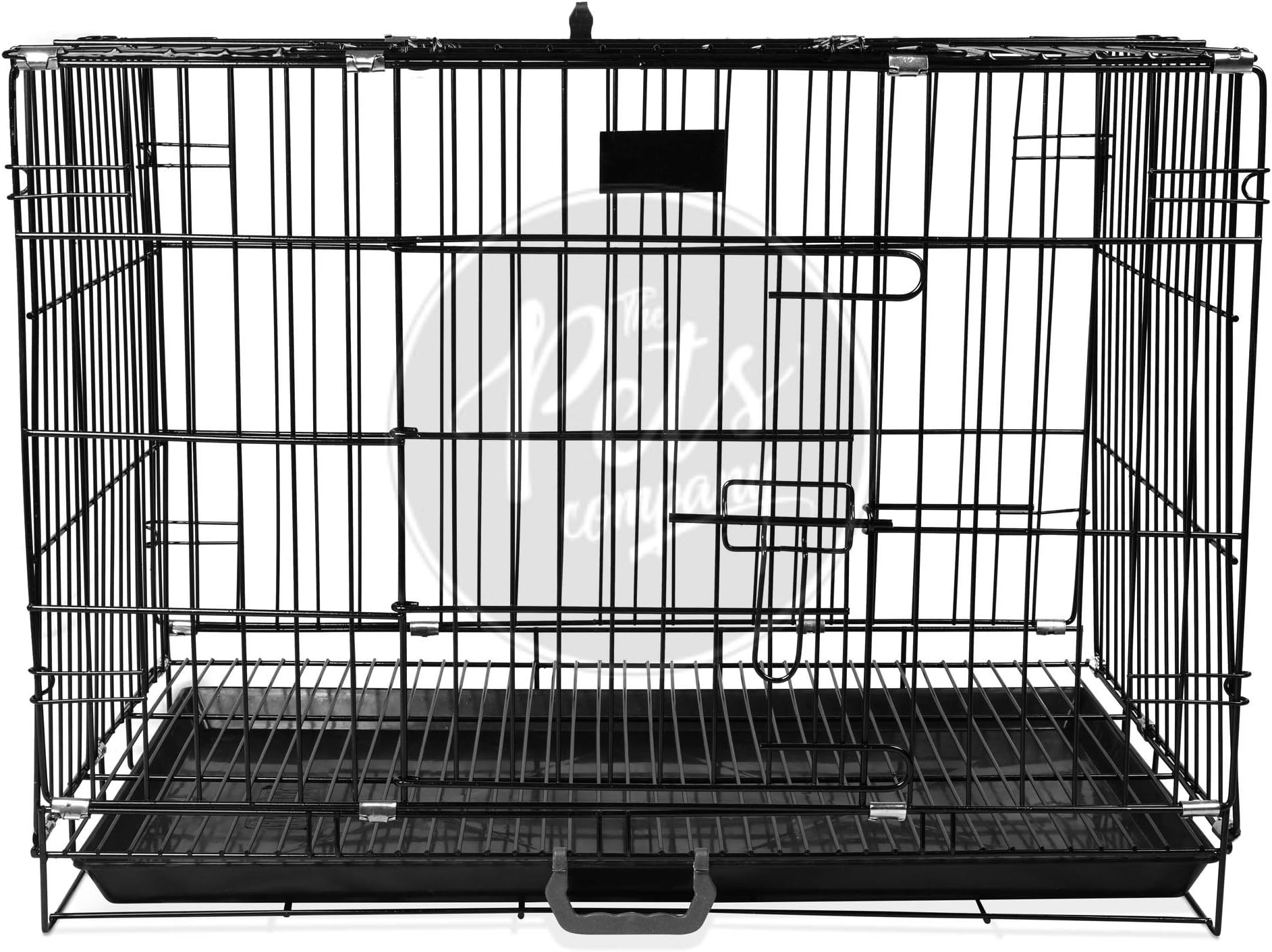 The Pets Company Double Door Folding Metal Dog Cage with Paw Protector, for Small Dogs and Puppies, Small, Black, 24 Inch