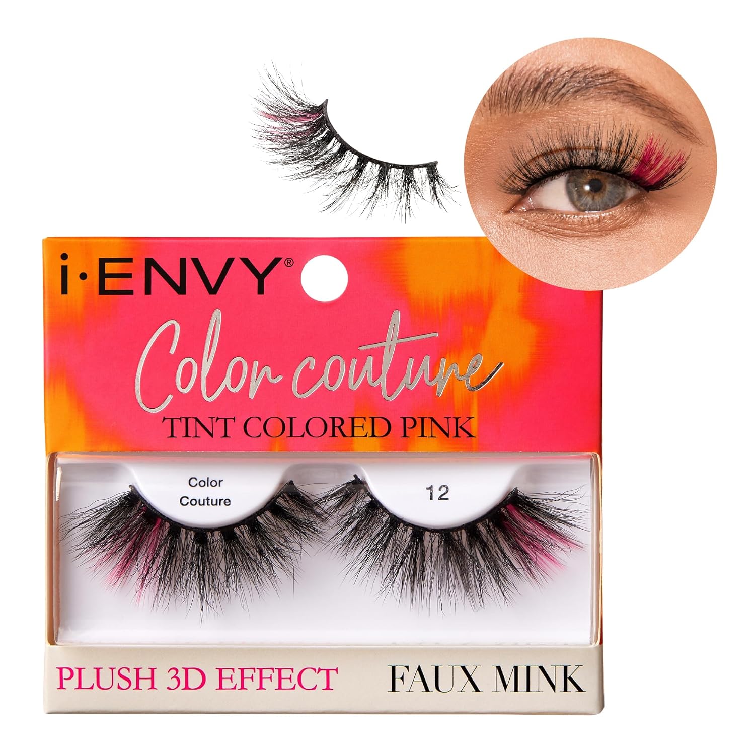iENVY False Eyelashes Faux Mink Color Couture Mixed Colored Lashes Maximum Fluffiness and Volume Fake Eyelashes Tint Pink