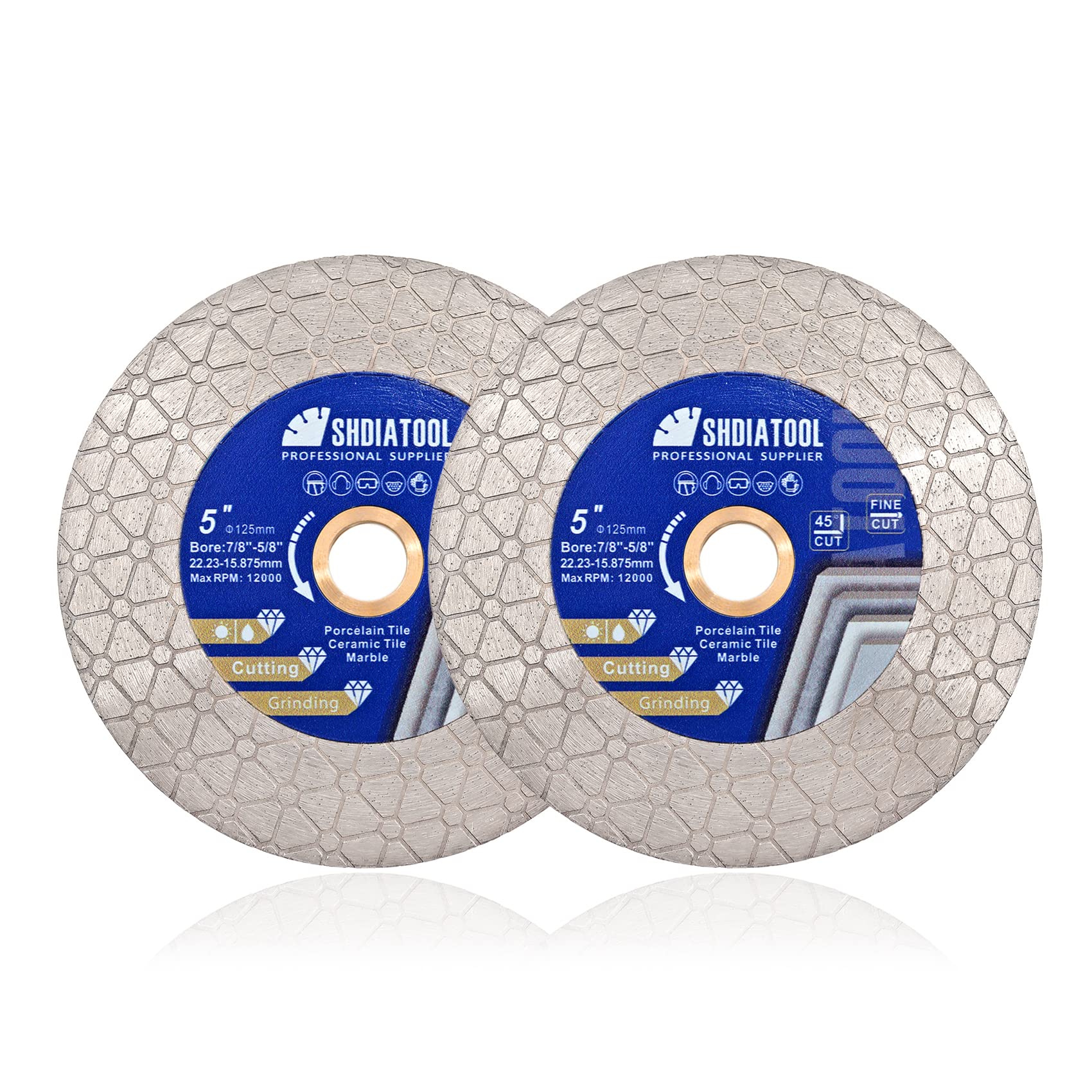 SHDIATOOL 5-calowa diamentowa piła tarczowa do szlifowania płytek 125 mm do porcelany płytki ceramiczne marmur sztuczny kamień,2szt