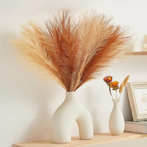 Serwalin Decoración bohemia para el hogar, 17 pulgadas, 6 piezas de hierba artificial de pampas, ramo de hierba de pampa sintética de otoño, sala de