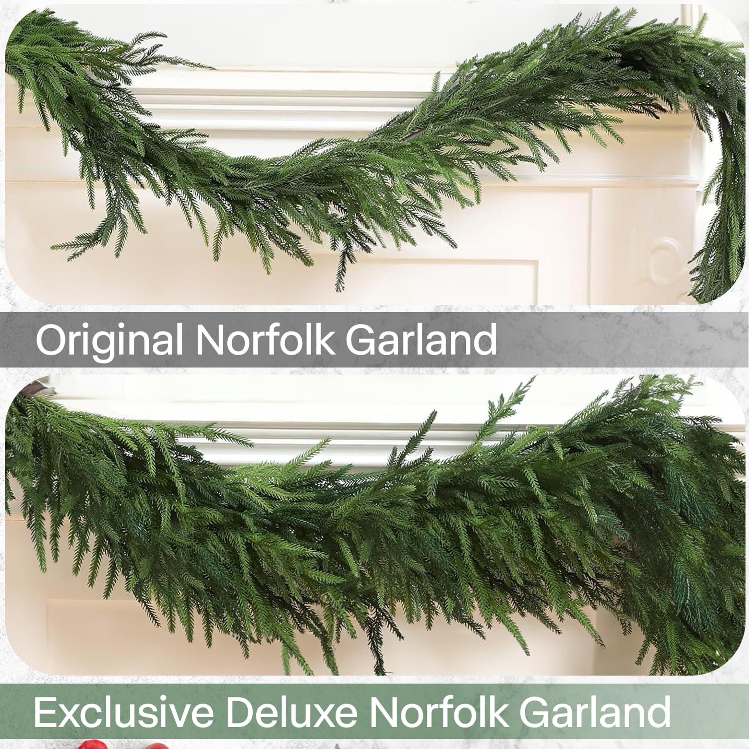 Ghirlanda natalizia di pino Norfolk, 2,8 m, ghirlanda natalizia Real Touch Norfolk, decorazione natalizia per interni e camini (2,5 m)