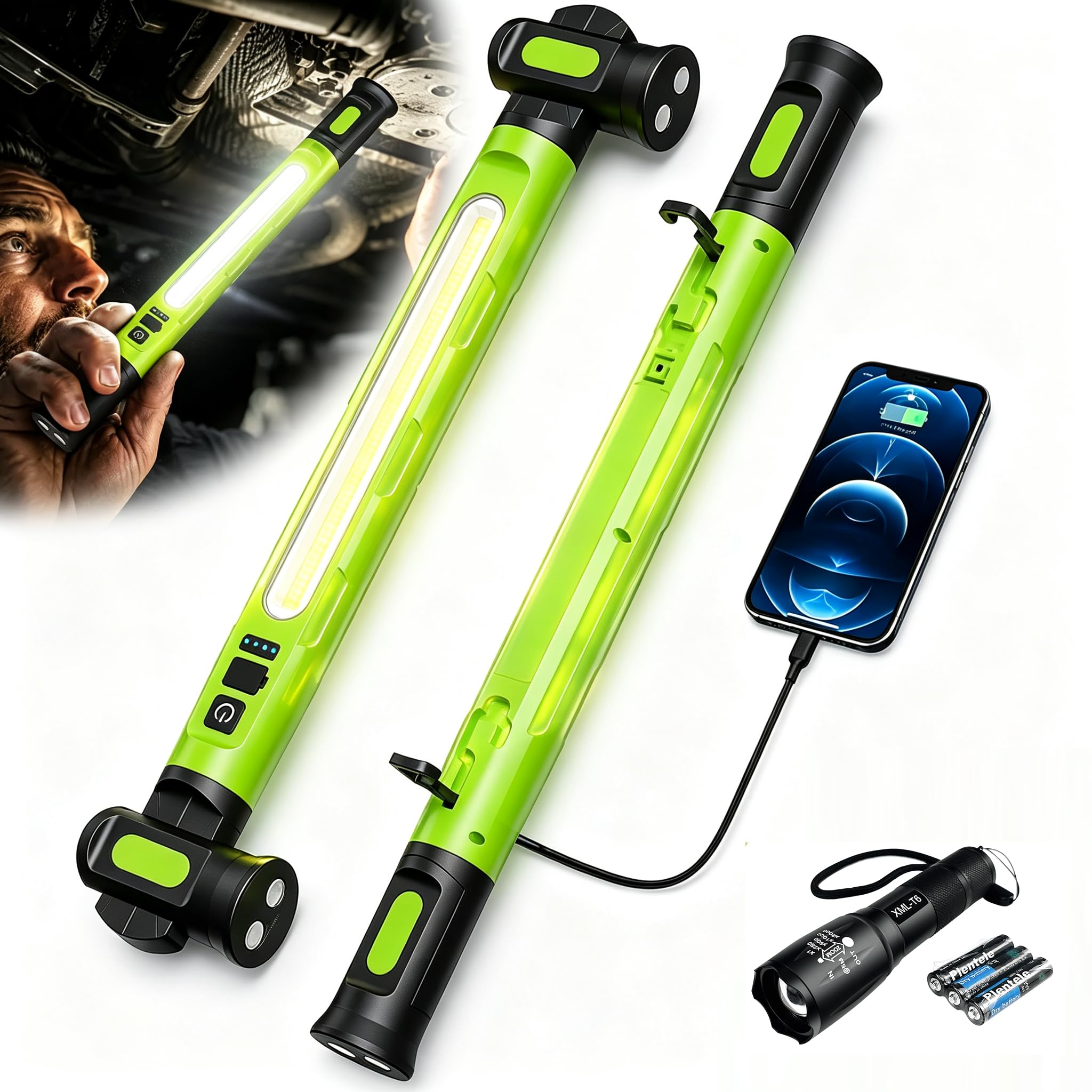 Wiederaufladbare Arbeitsleuchte 3000LM, LED-Inspektionslampe & Taschenlampe mit Zoom