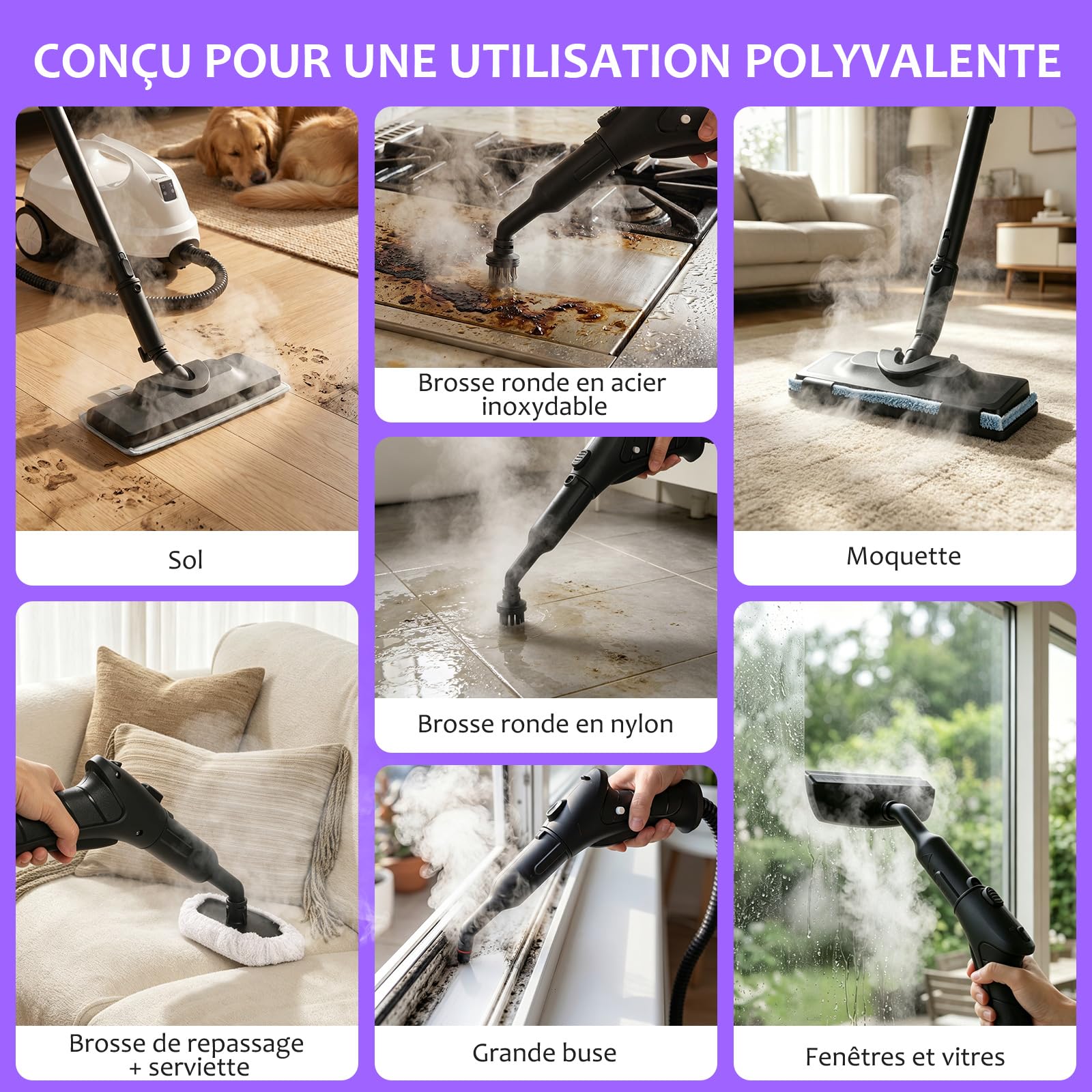 Nettoyeur vapeur portable pour la maison, vapeur à haute température de 120 °C, avec 20 accessoires, idéal pour sols, canapés, fenêtres, meubles et cuisine