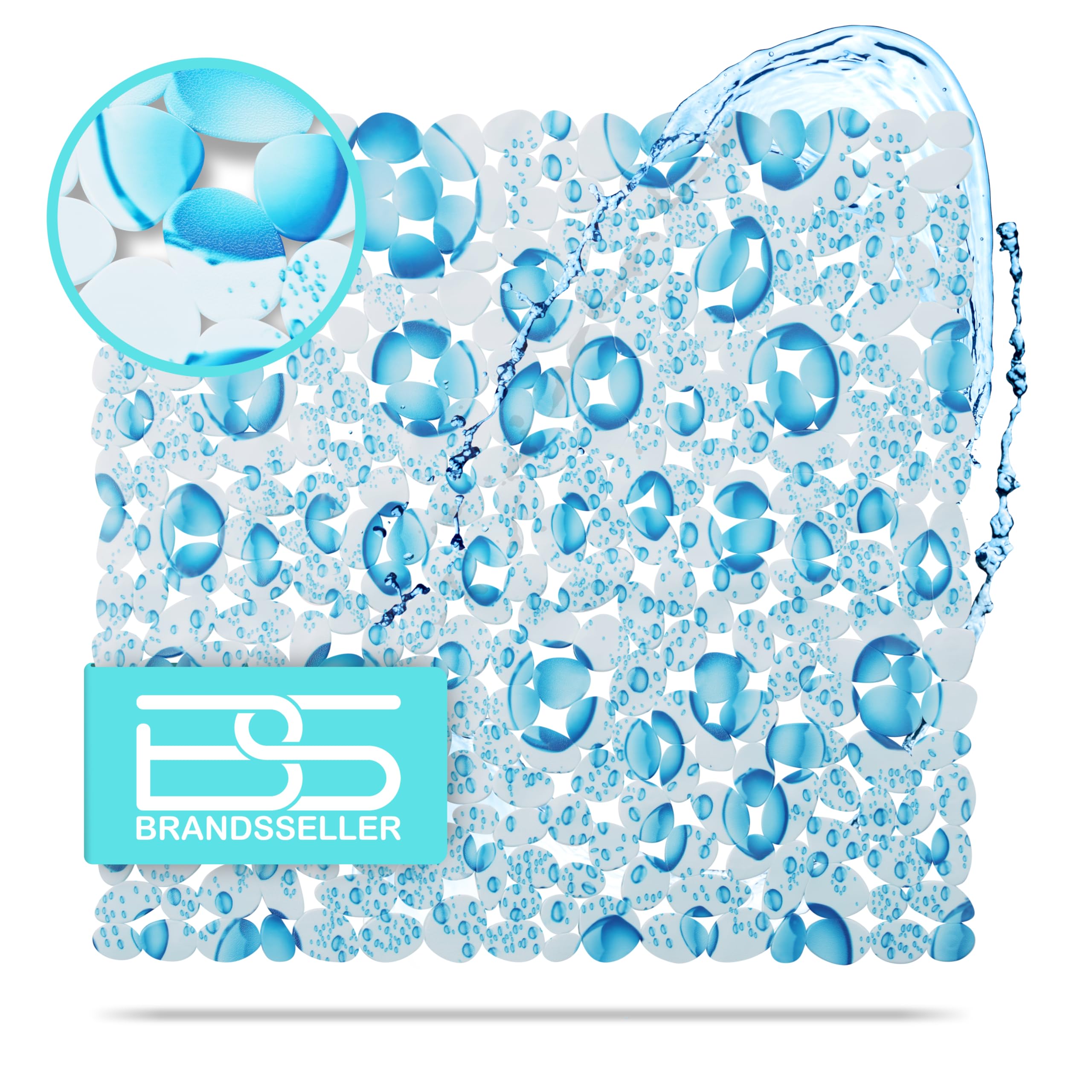 Brandsseller Tapis antidérapant Douche 53x53 cm – en PVC avec ventouses, Lavable à 30 °C, antibactérien et résistant à la moisissure – Tapis de Douche sécurisé et hygiénique – Motif : Gouttes