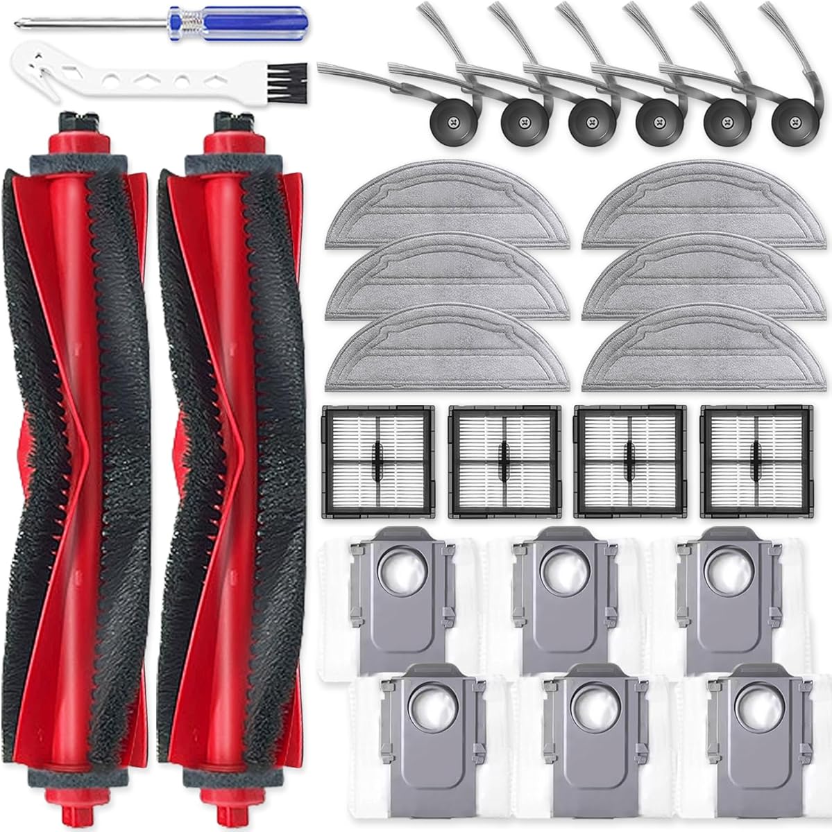 Replacement Accessories Kit Compatible with Roborock Q10 S5/Q10 S5+/Q10 X5/Q10 X5+ Robot Vacuum Cleaner Parts 2 Main Brush 4 HEPA Filters 6 mop Pads 6 dust Bags 6 Side Brush