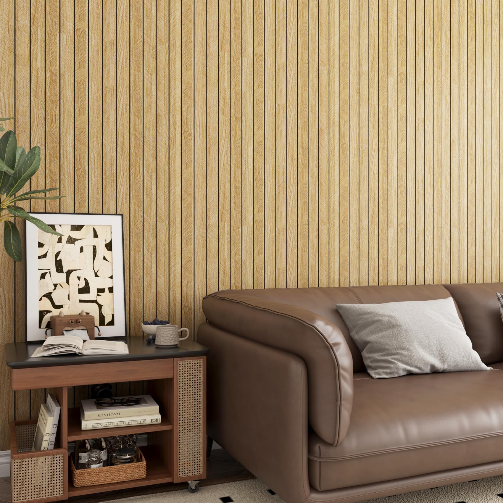 Decotalk Pannelli Decorativi per Pareti Camera da Letto Legno Marrone 60X400cm Spesso Pannelli Decorativi per Pareti Legno Carta da Parati Adesiva Muro 3D Pannello Murali Decorativo Parete per Interne