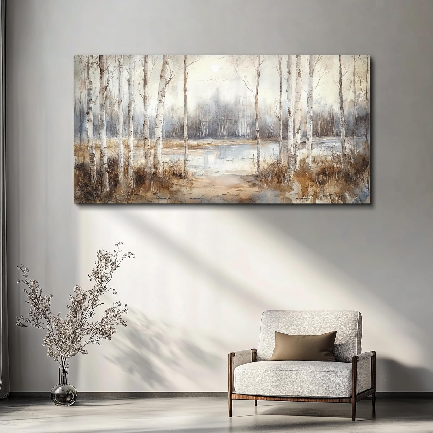Large Wall Decor for Living Room Stretched and Framed Canvas Wall Art for Office Wall Decorations for Bedroom Birch Forest Painting by The Lake Picture Home Decor Ready to Hang