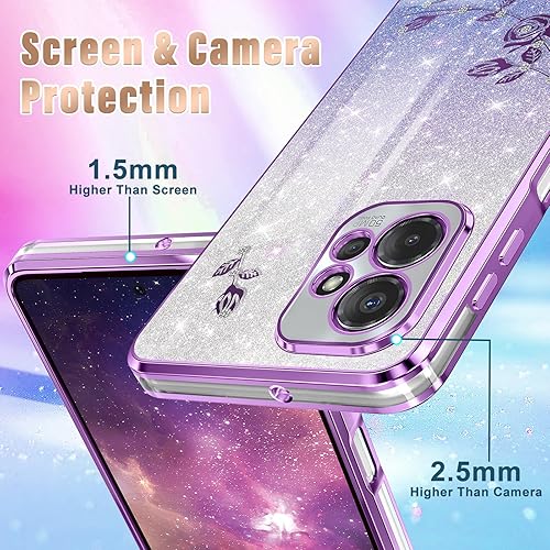 Miniatura 5 de Likiyami Funda 3 en 1 para Moto G Power 5G 2023 para mujeres y niñas, con purpurina, bonitas fundas de teléfono moradas con diseño de anillo