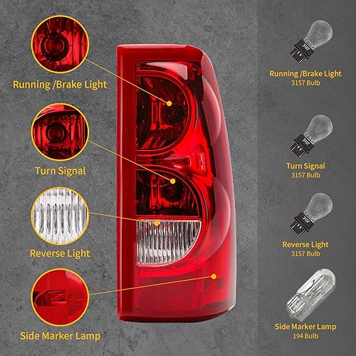 Miniatura 3 de Tektend - Conjunto de luces traseras compatibles con Chevy Silverado 1500 2500 3500 de 2003 2004 2005 2006, lámparas de freno traseras de repuesto