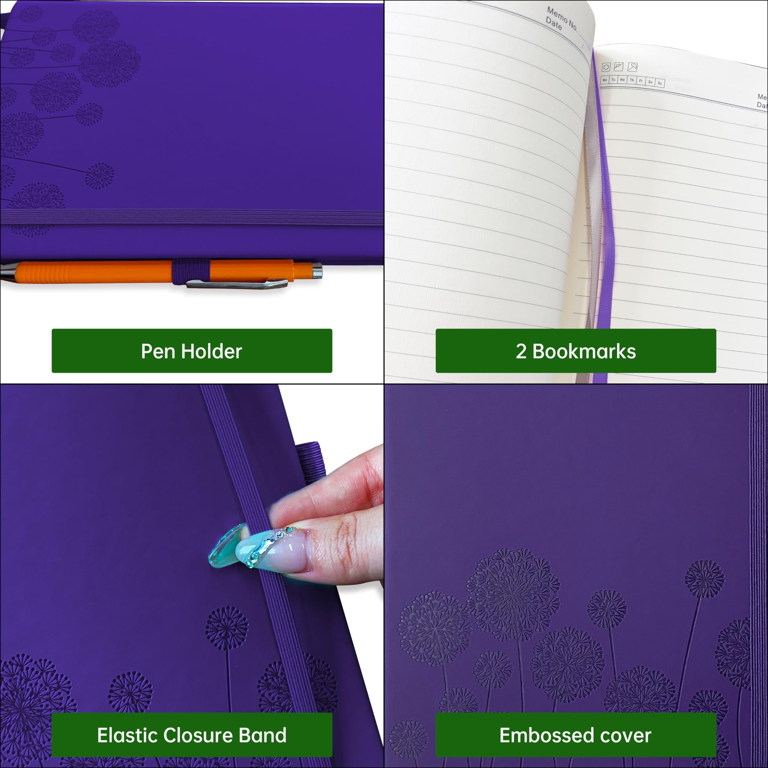 Mlife Notebook Journal for Women,A5 Hardcover Leather Journaling Notebooks for Work,200 Pages Travel Journal for Women Men with Pen Holder and Ribbon,5.78"×8.34"(Purple) - Image 3