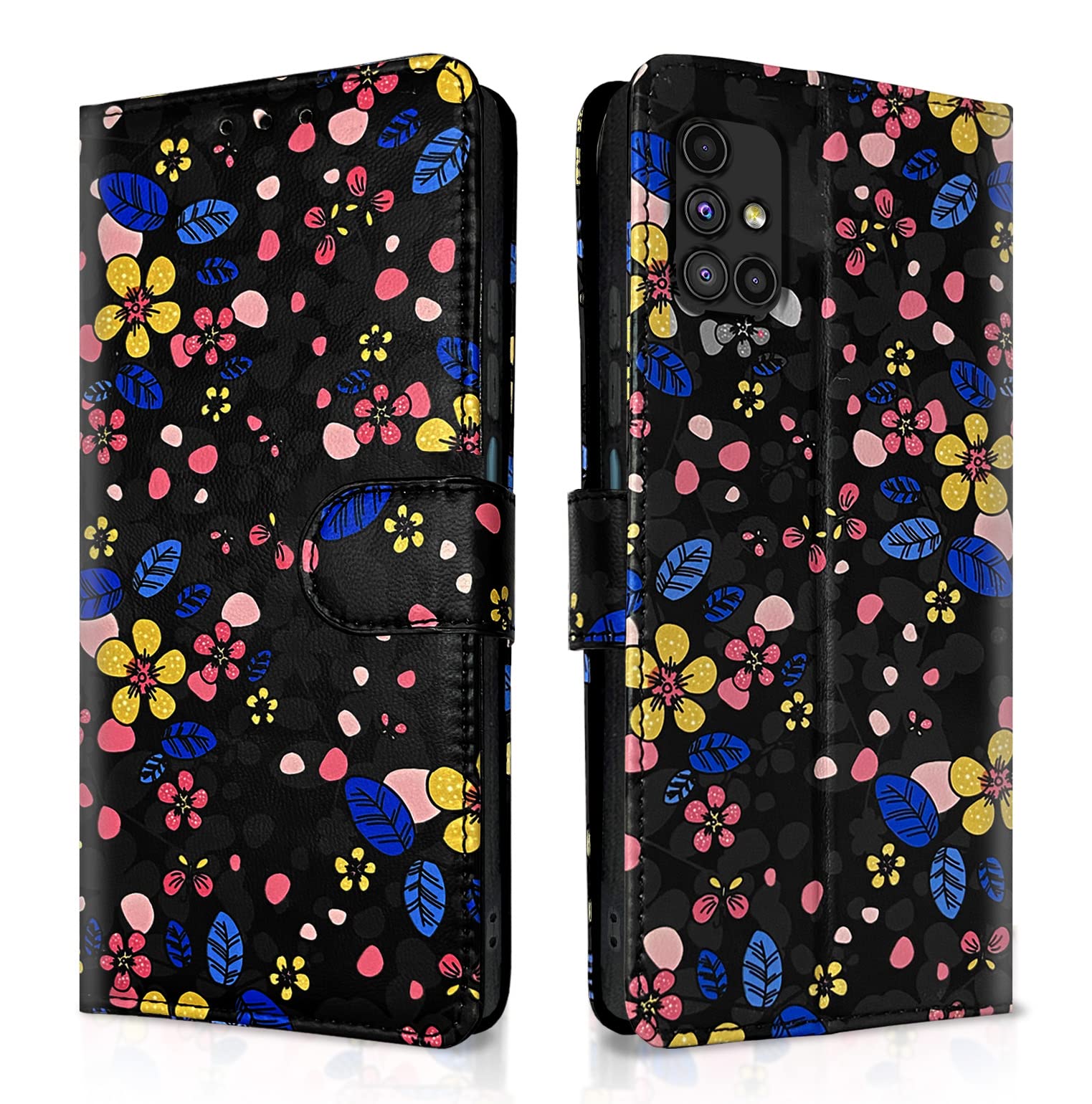 Pikkme Samsung Galaxy M51 Flip Cover for Girls Leather Finish Inside TPU with Card Pockets Wallet Stand and Shock Proof | Complete Protection Flip Case (Black Flower) (B0C4V4T9J4) Amazon Price History, Amazon Price Tracker
