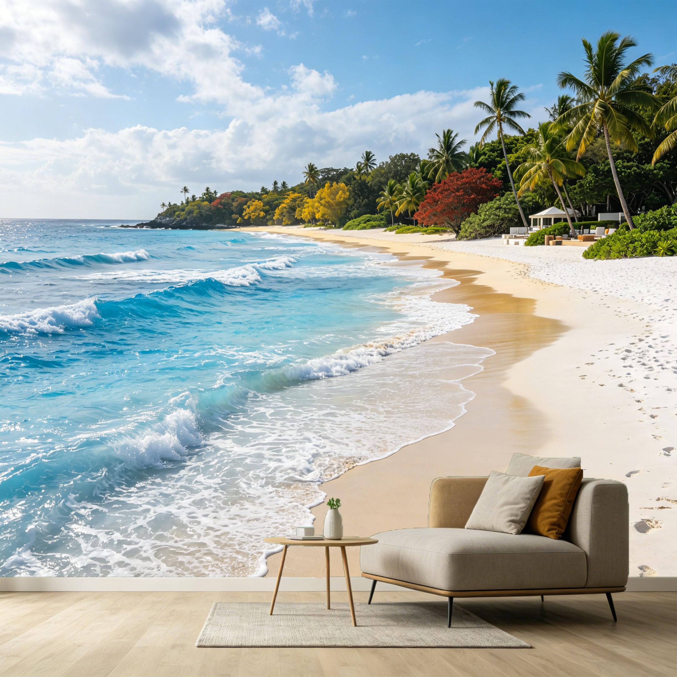 Custom Size Wall Murals Tropical Ocean Marine Coastal Landscape Palm Trees White Sand Beach SelfAdhesive Wall Fabric Removable Large Wallpaper for Photo Living Room