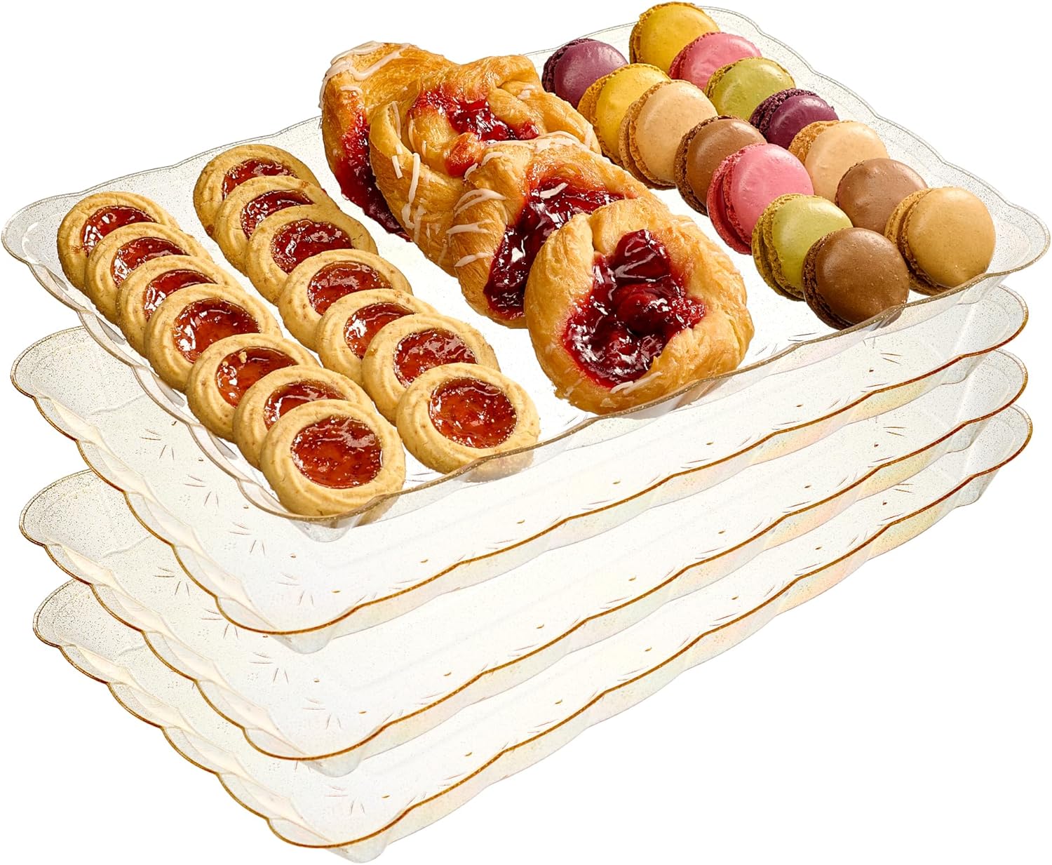 Plasticpro Plastic Serving Trays - Serving Platters Rectangle 9X13 Disposable Gold Glitter Party Dish Includes 4 Trays