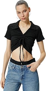 KOTON womens Crop Polo Neck Tshirt
