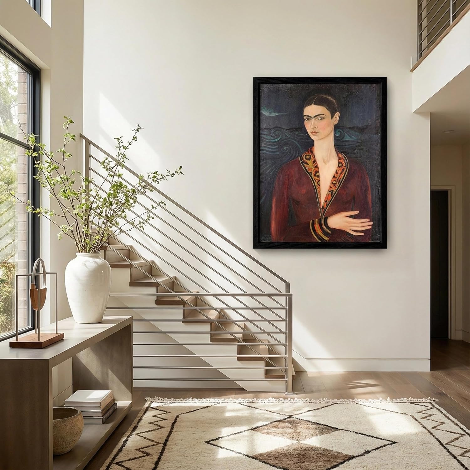 Framed Frida Kahlo Canvas Wall Art, Surrealism, Mexican Painter Print, Female Empowerment Gifts Print for Bedroom Living Room Decor (Type16, 16"x24")