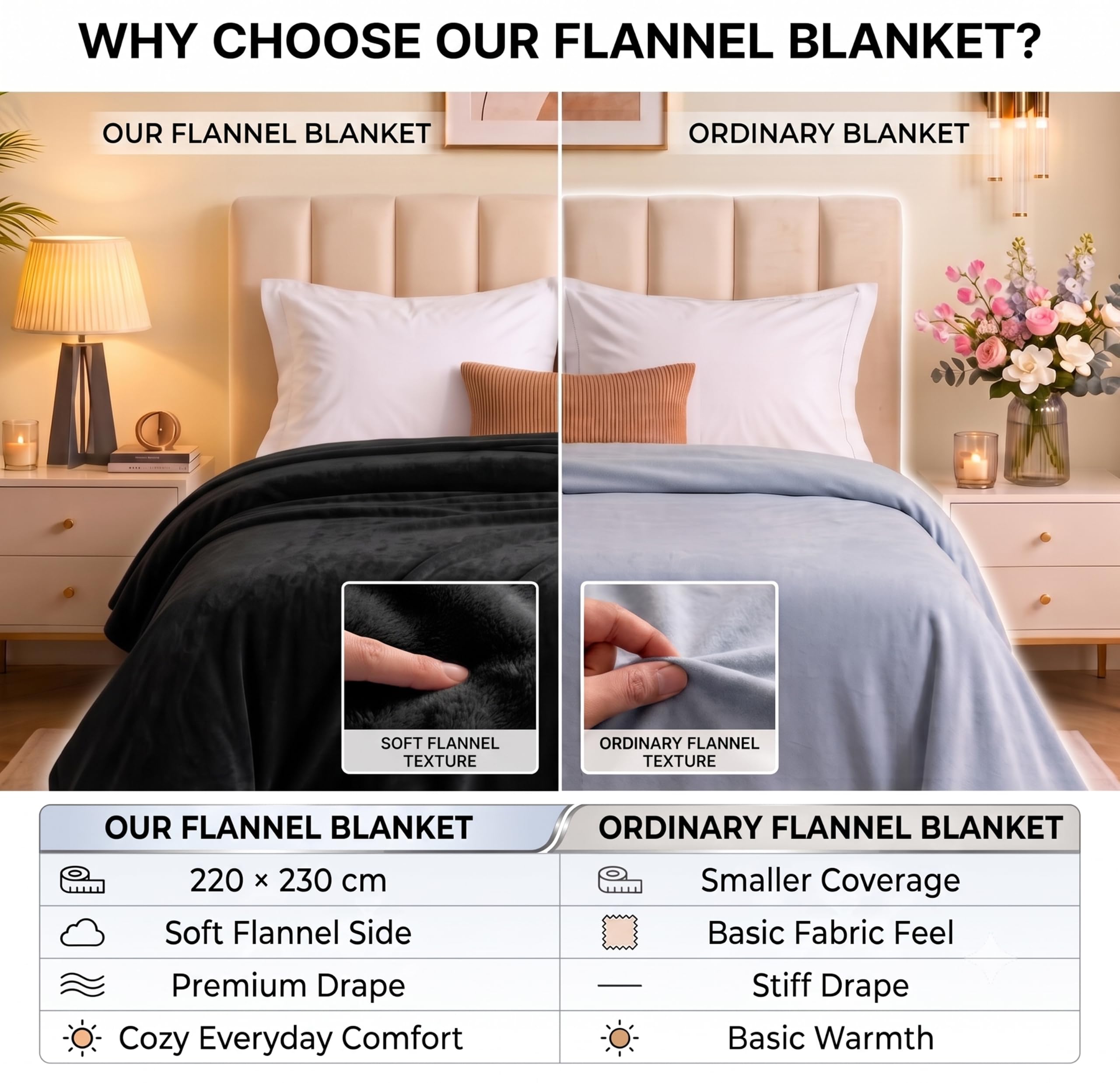 BSB HOME Premium Flannel Blanket - Ultra Soft Black -9