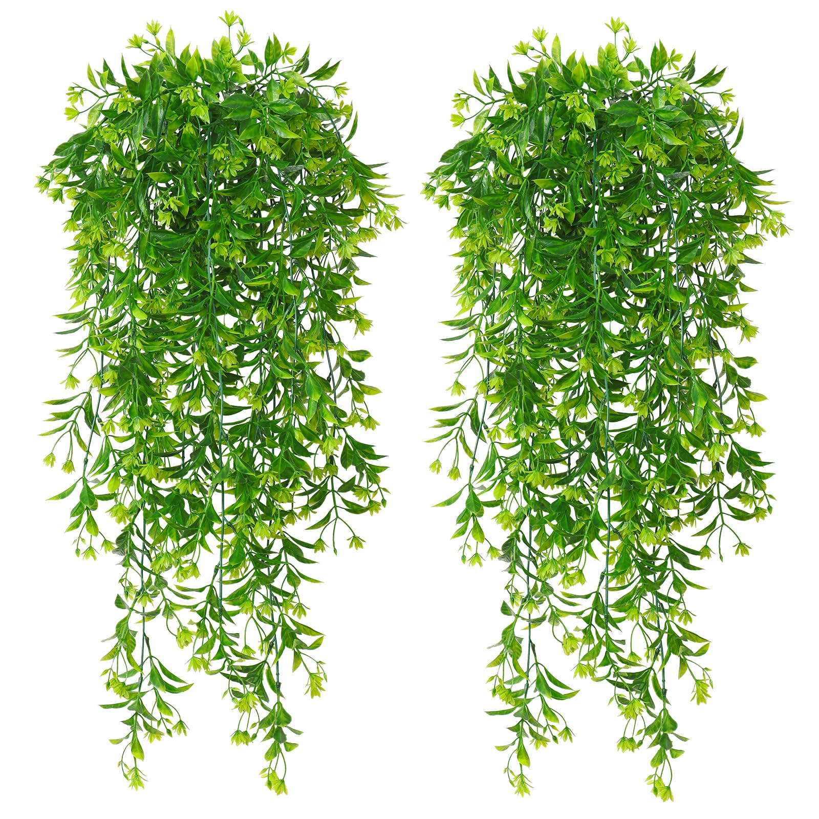 TOCHGREEN 4Pcs Artificial Hanging Plants Fern Vine, Faux Plastic Plants Fake Ivy Vine Greenery Garland with Green Flower, Outdoor Indoor Decorations