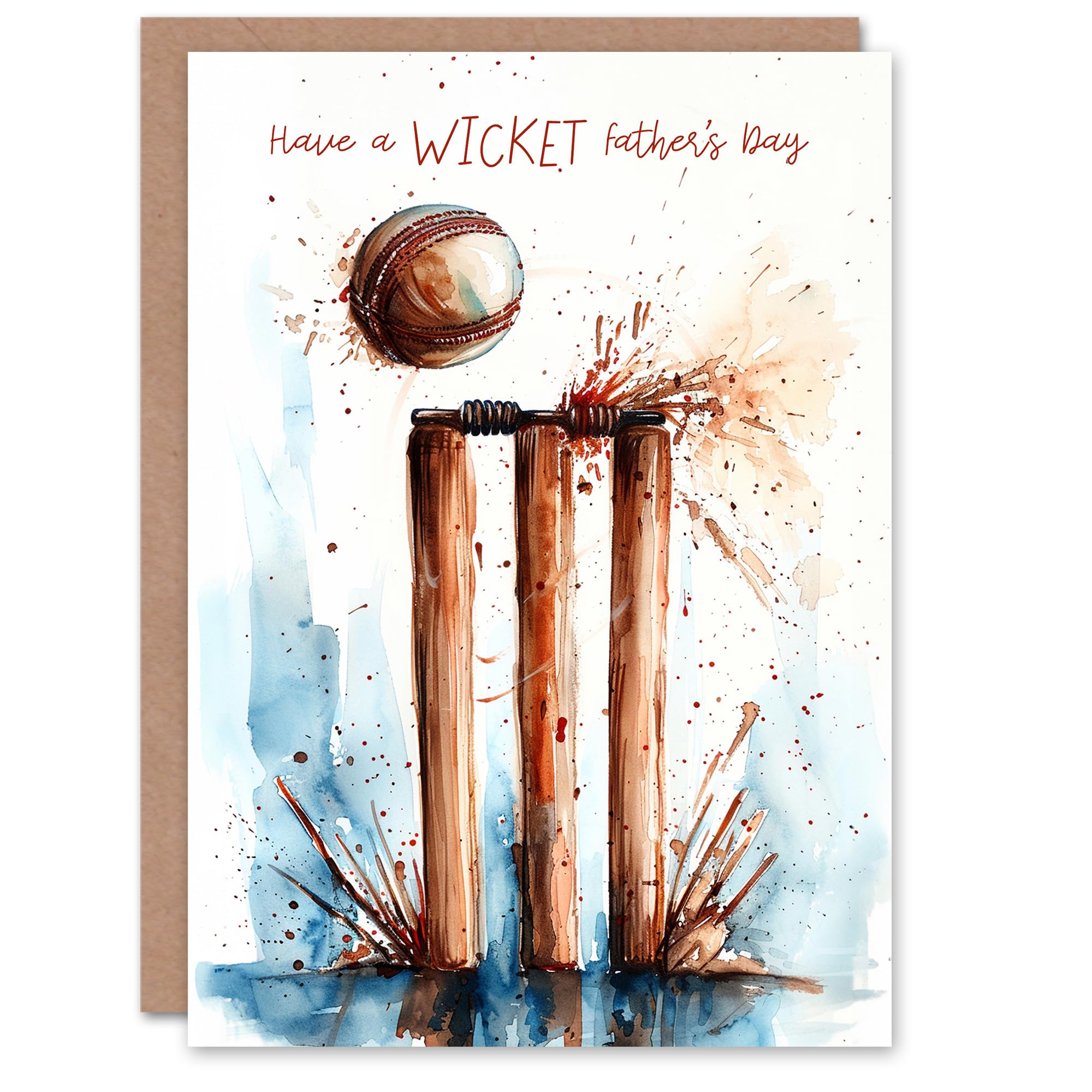 Artery8 Father's Day Card Cricket Wicket Dad Joke Pun Watercolour For Him Man Male Dad Brother Son Papa Grandad Greeting Card