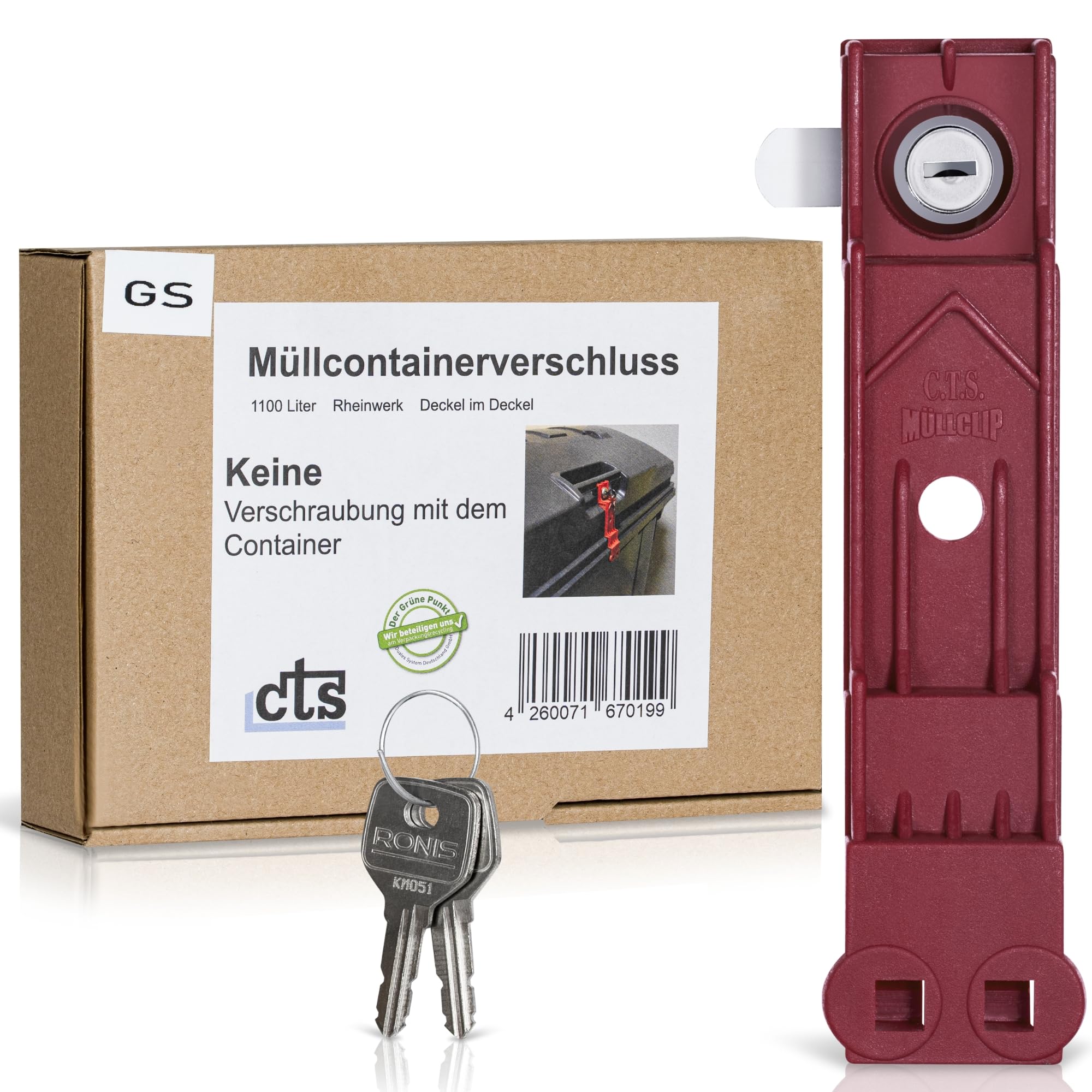 Müllcontainerverschluss, 1100 Liter, für Rheinwerk, Deckel im Deckel, Gleichschließend