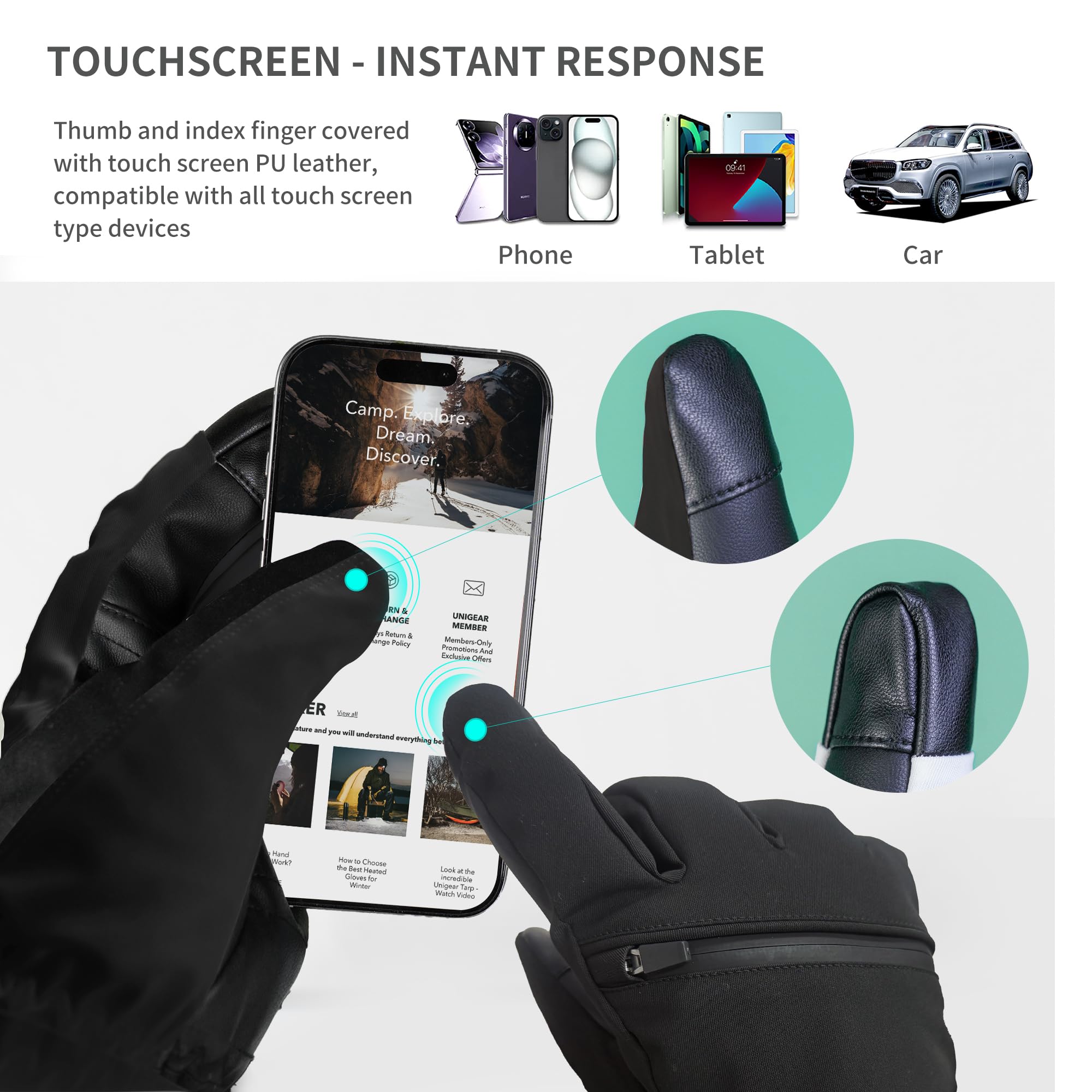 Unigear Guantes de esquí para Hombre y Mujer, 3M Thinsulate, Guantes de Invierno para Pantalla táctil, Guantes térmicos, Impermeables, cálidos, Antideslizantes, para esquí, Snowboard, Patinaje sobre