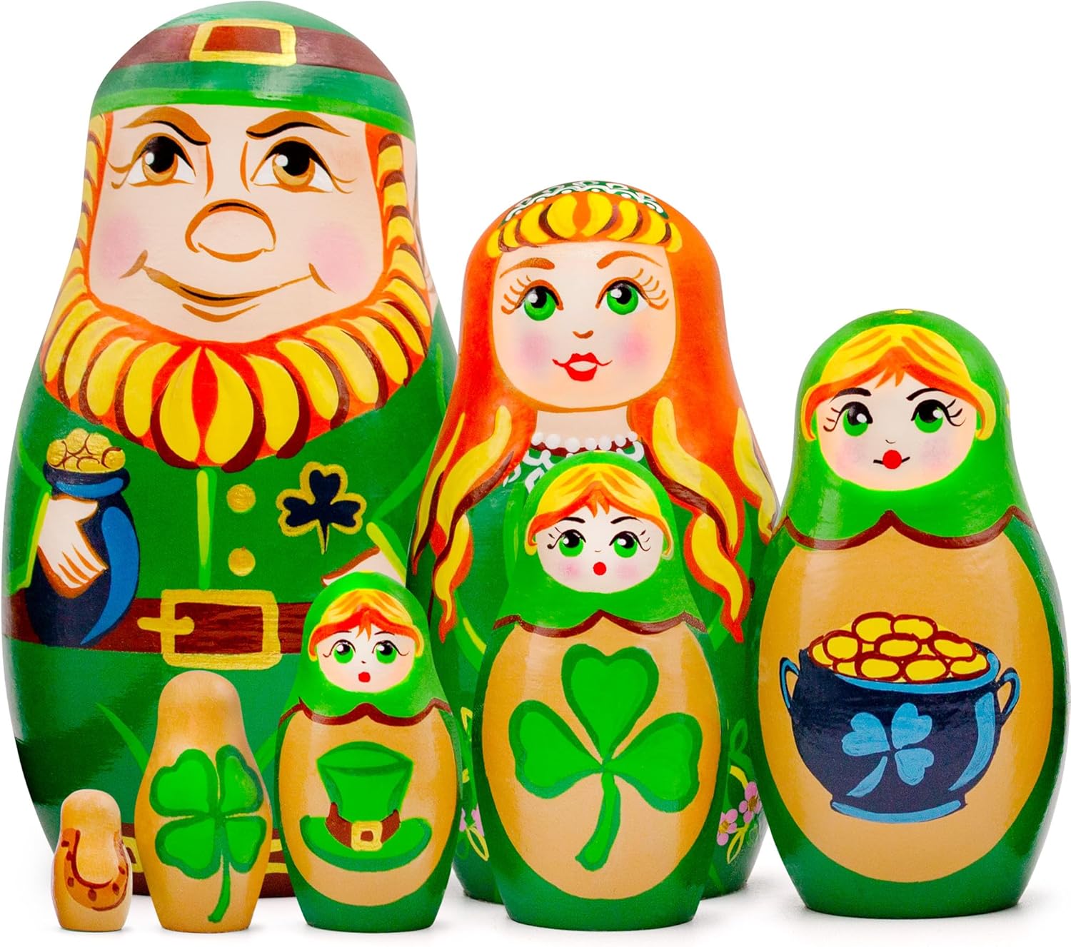 AEVVV St. Patricks Day Irish Nesting Dolls Set 7 pcs - Russian Dolls for St. Patricks Day Decorations - St Patricks Table Decorations - St Patricks Gifts - Matryoshka Dolls