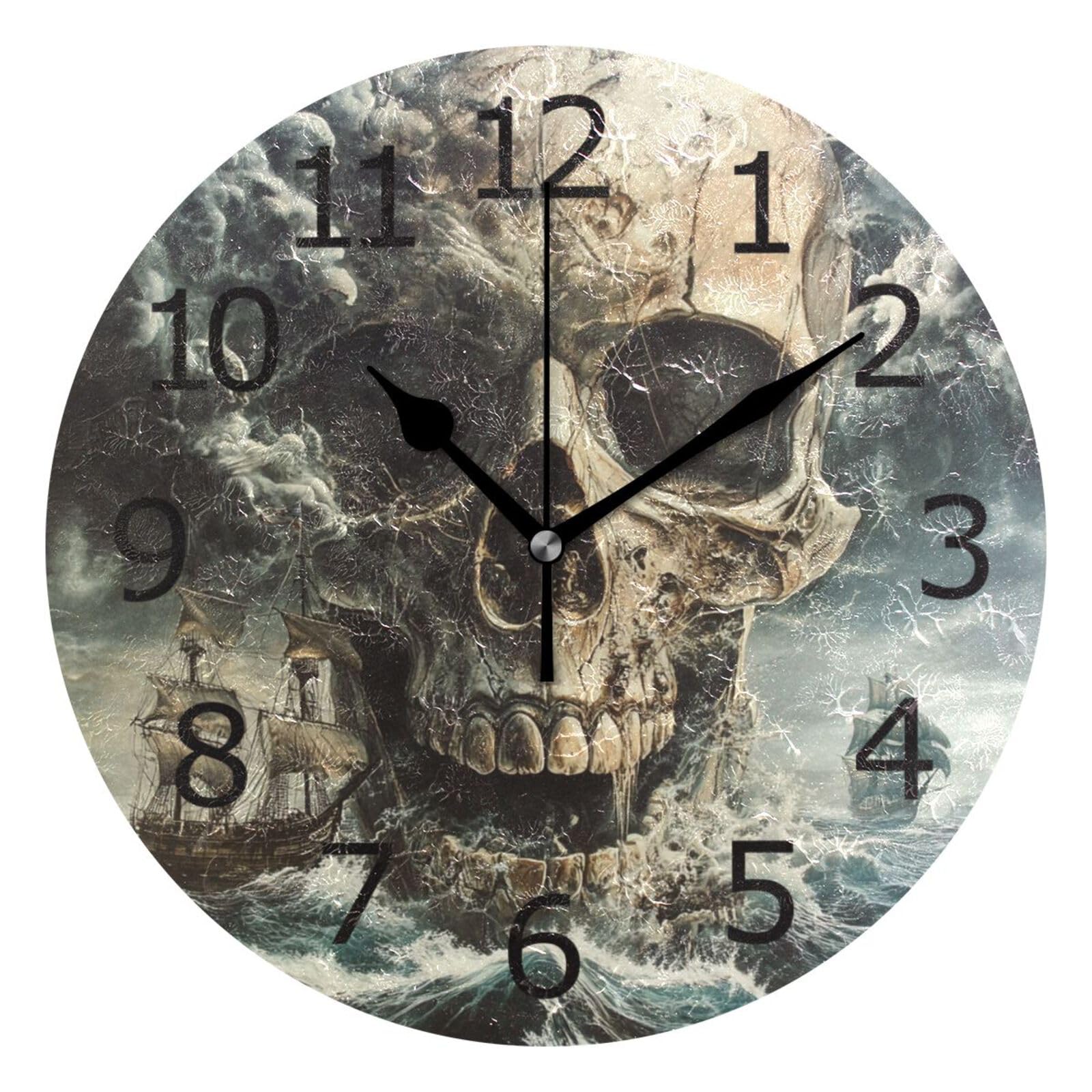 Horloge murale silencieuse pour chambre sans tic-tac motif pirate