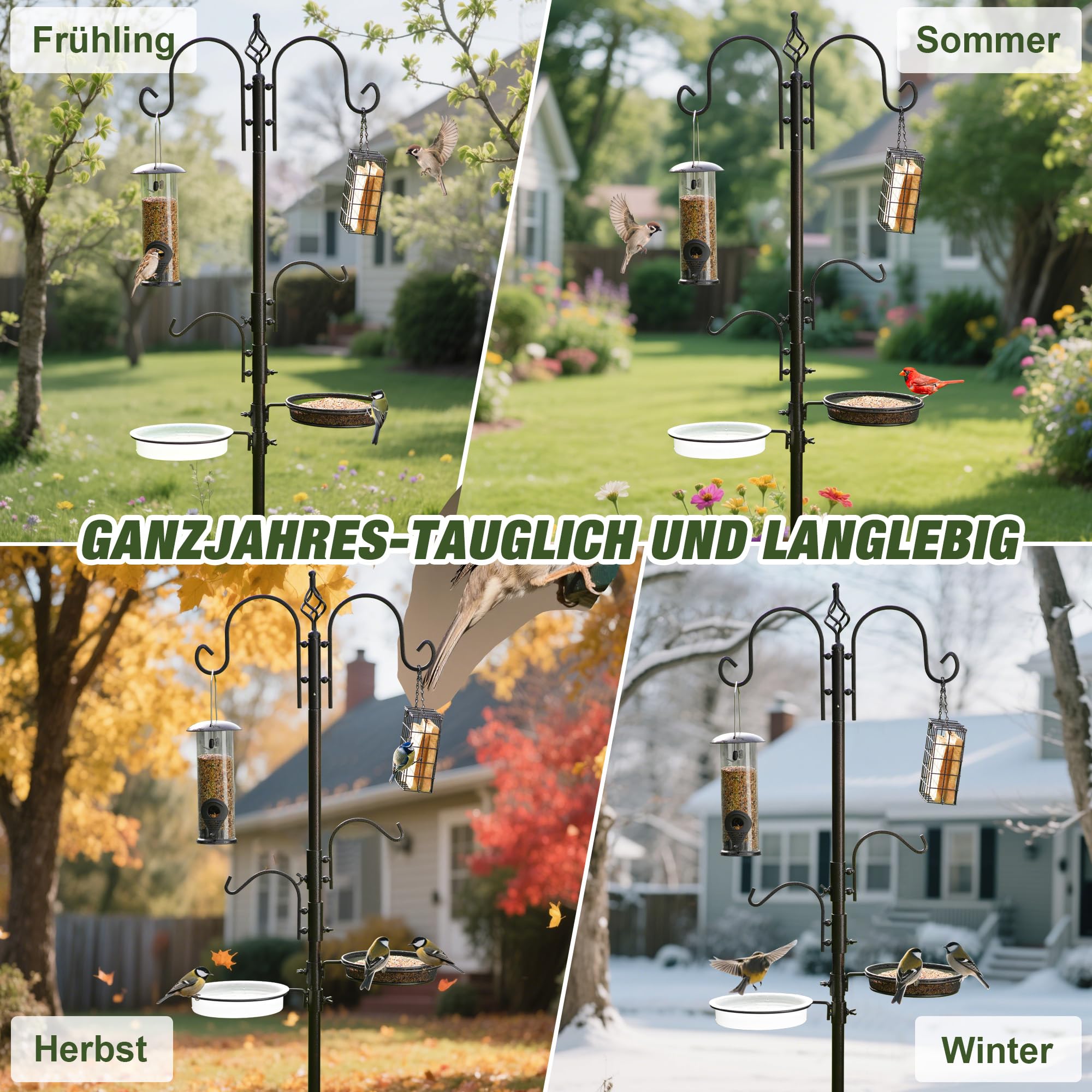 Urban Deco Vogelfütterungsstation Kit Wildvogelfutter Spender Hängeset Multi Feeder zum Aufhängen mit Metall Suet Fütterungsstation Vogelbad um Wildvögel anzulocken