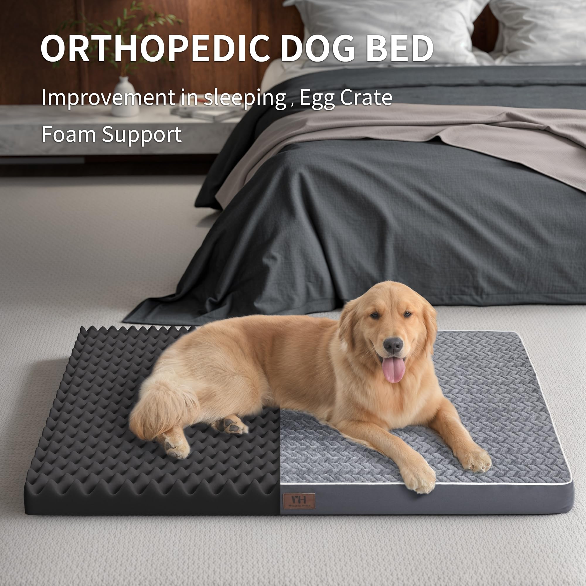 Extra Large Dog Bed 54"x42" - Orthopedic Egg Foam Mattress, Removable Washable Cover, Anti-Slip Bottom