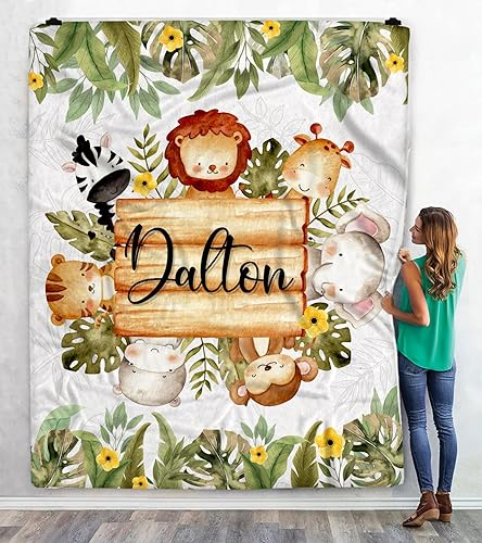 Manta personalizada con nombre, manta de safari personalizada de animales de la selva, regalo para recién nacidos, niños, niñas, niños, nieto, disponible en Yaxa Peru
