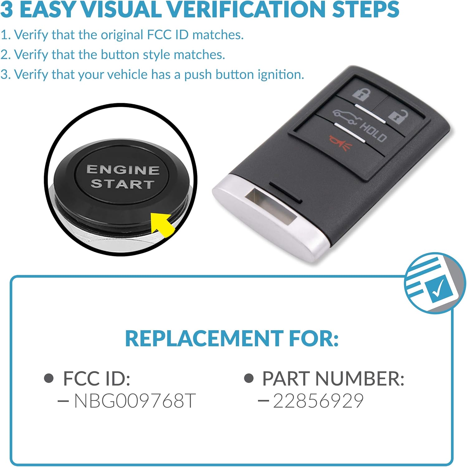 Keyless2Go Replacement for 4 Button Proximity Smart Key for Cadillac NBG009768T 2856929